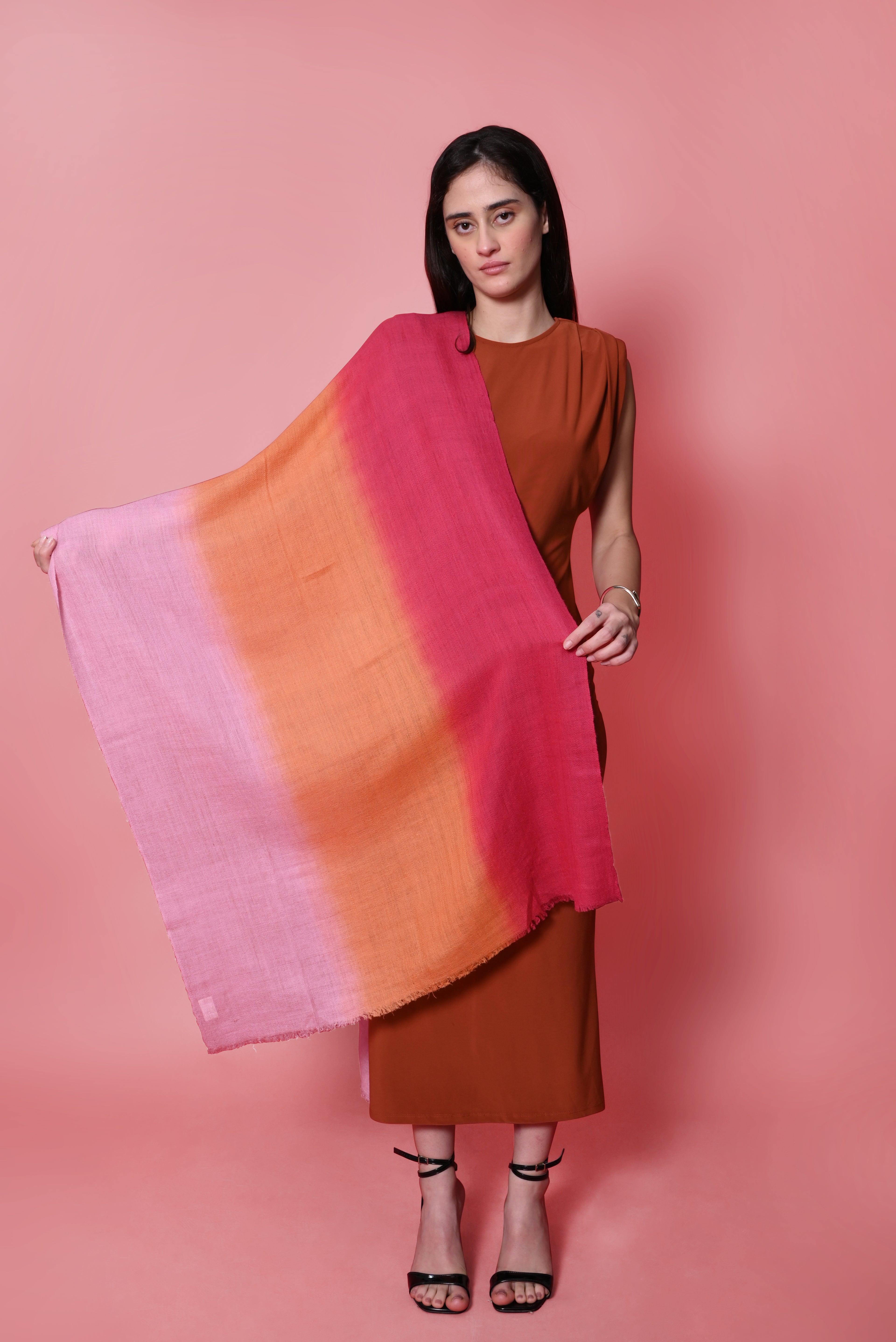 Pink Orange and Red Ombre Handspun Pashmina Wrap