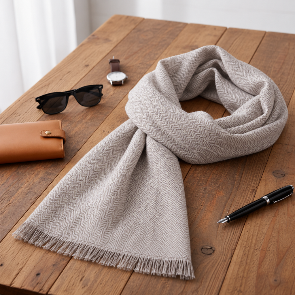 Beige Thick Handspun Muffler  for Men