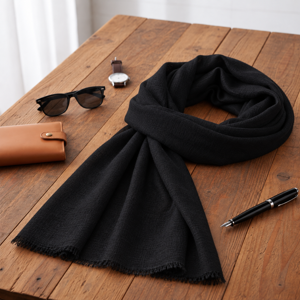 Black Handspun Pashmina Scarf for Men