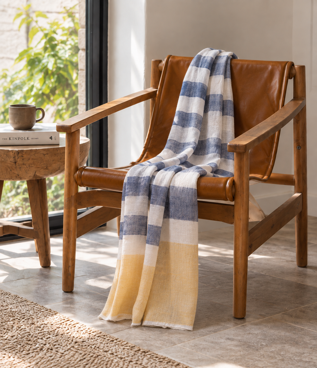 White Blue and Yellow Stripes Pashmina for Men