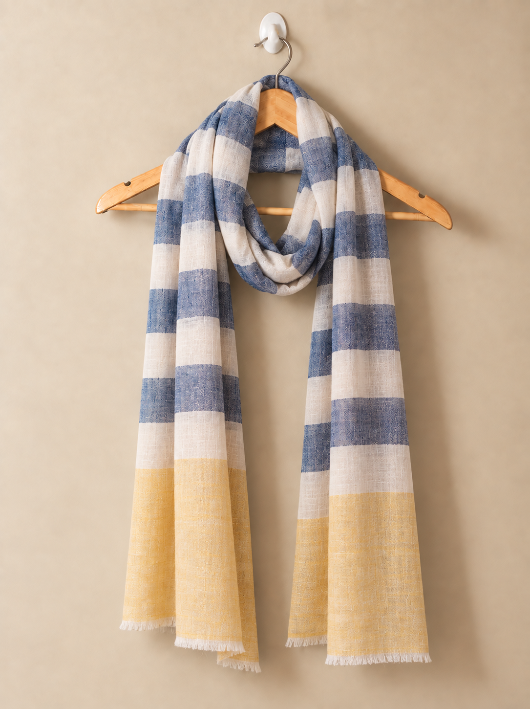 White Blue and Yellow Stripes Pashmina for Men