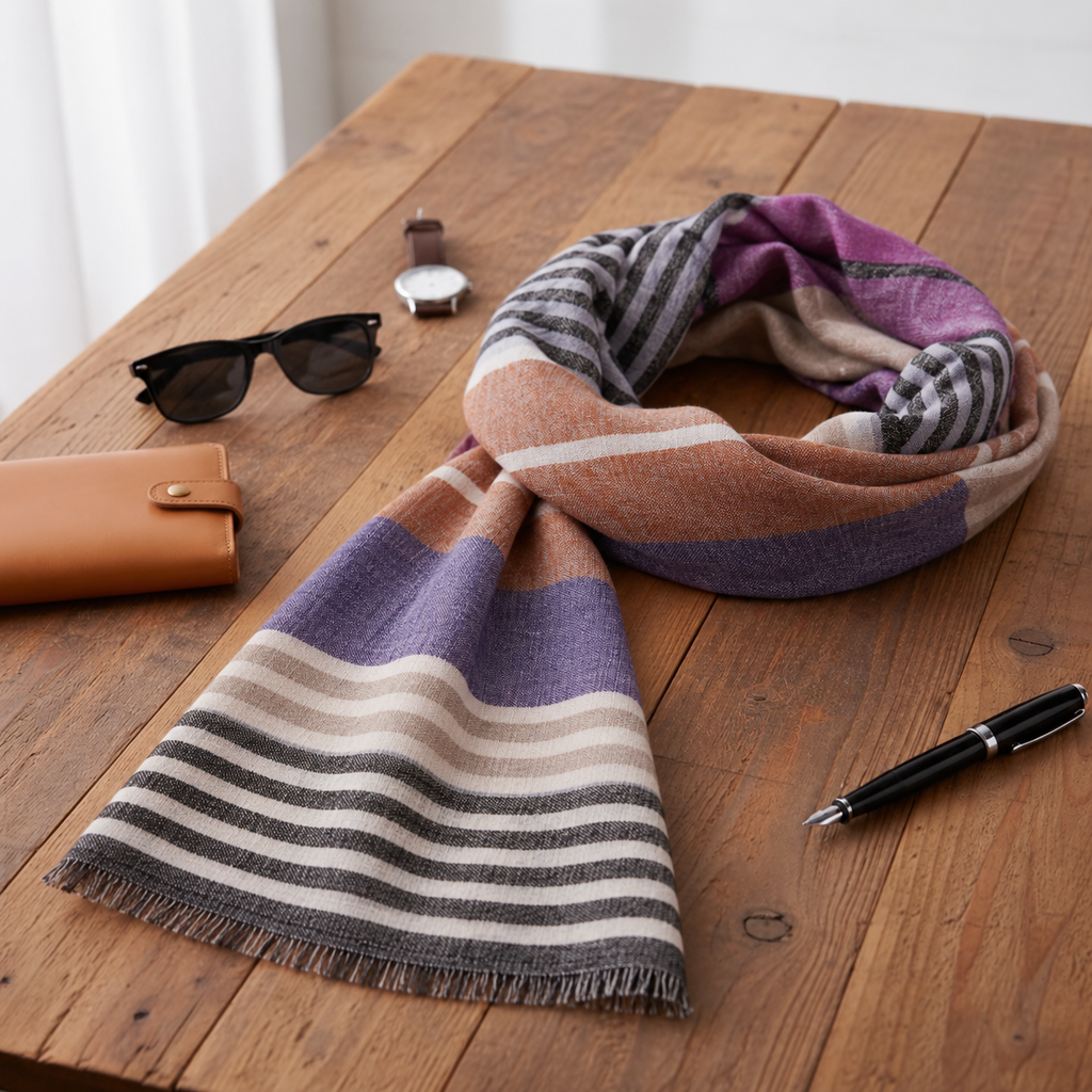Multicolored Striped Handspun Pashmina Muffler for Men