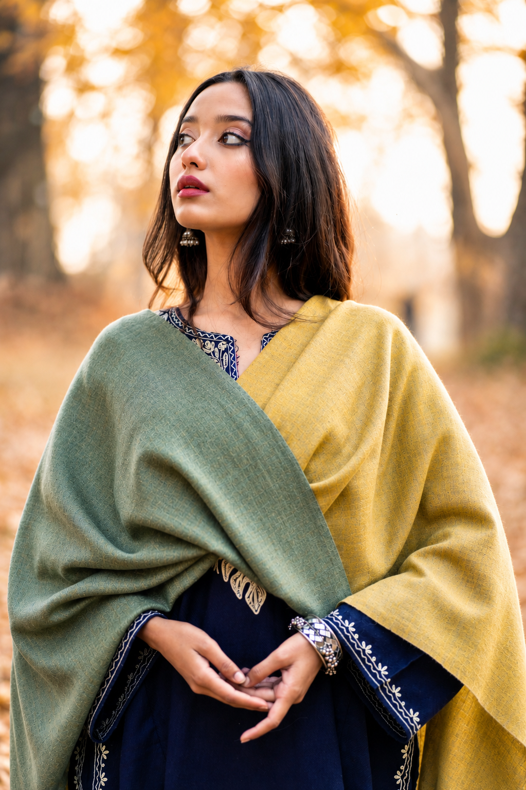 Green & Yellow Reversible Pashmina Shawl