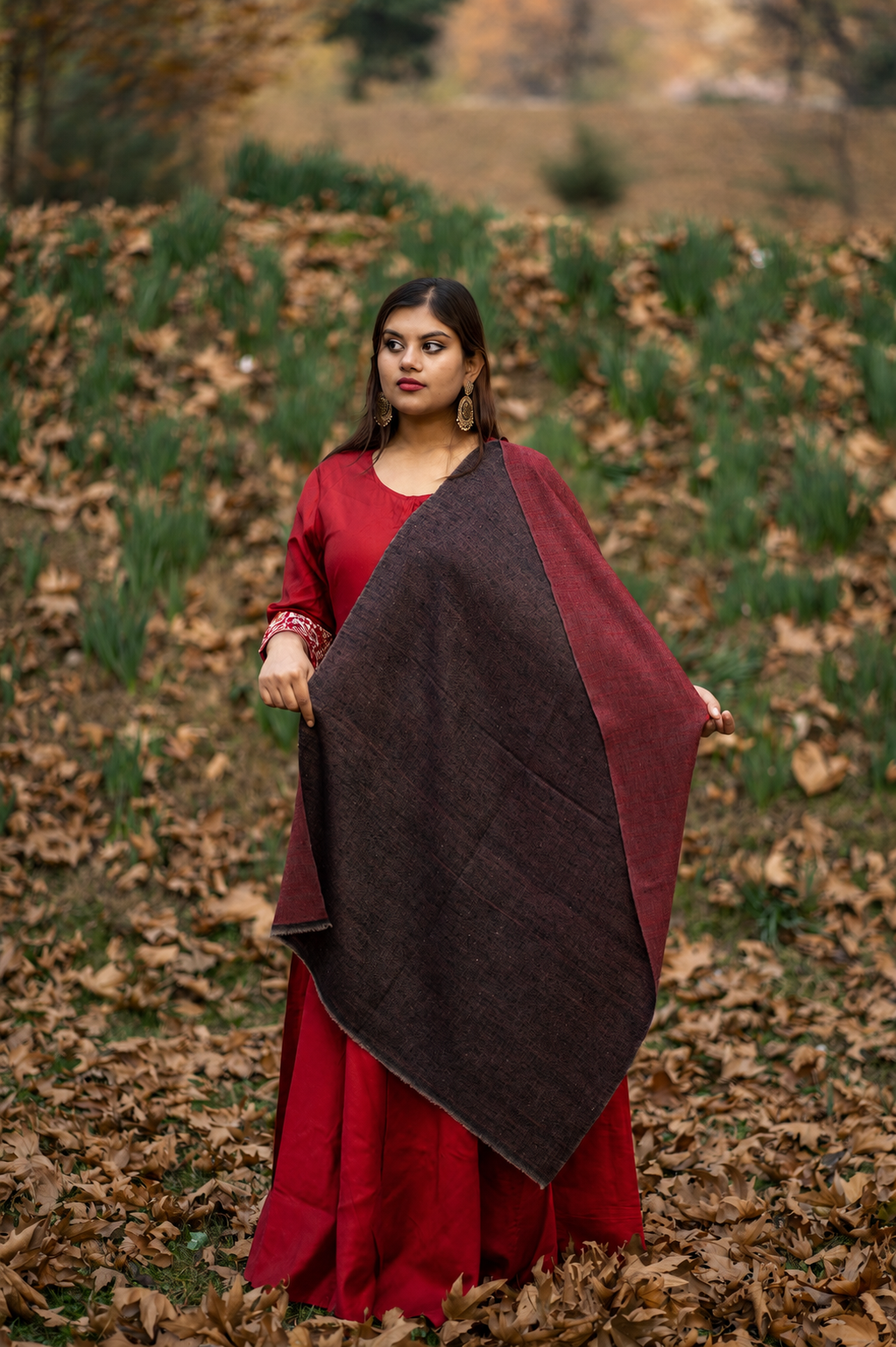 Black & Maroon Reversible Pashmina Shawl