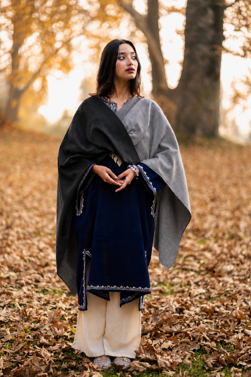 Grey & Black Reversible Pashmina Shawl
