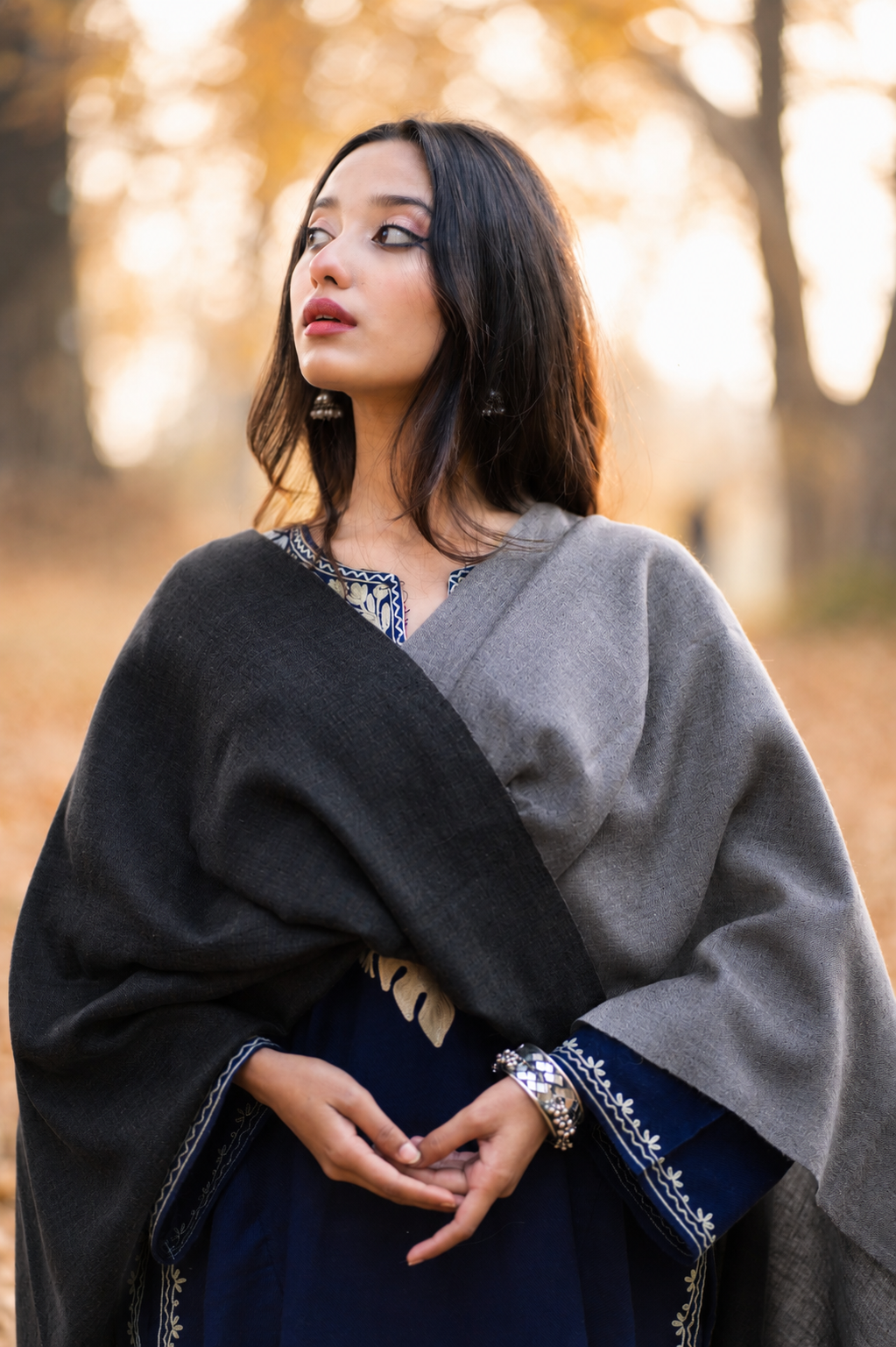 Grey & Black Reversible Pashmina Shawl