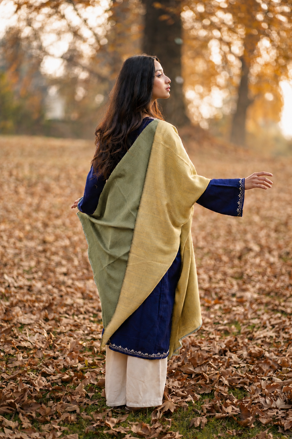 Green & Yellow Reversible Pashmina Shawl