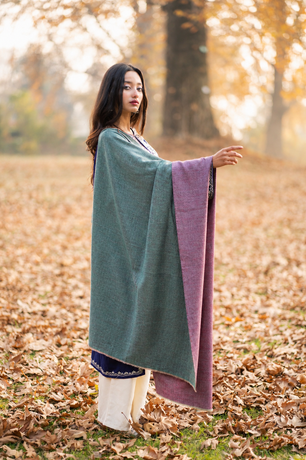 Teal & Mauve Reversible Pashmina Shawl