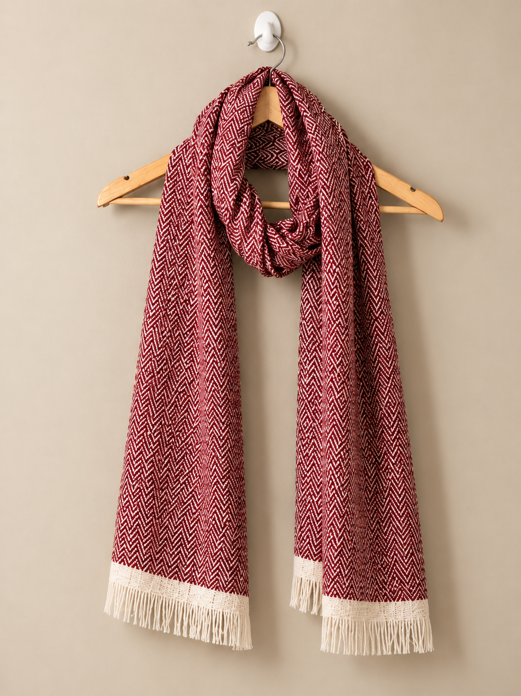 Red & Ivory Thick Handspun Muffler for Men