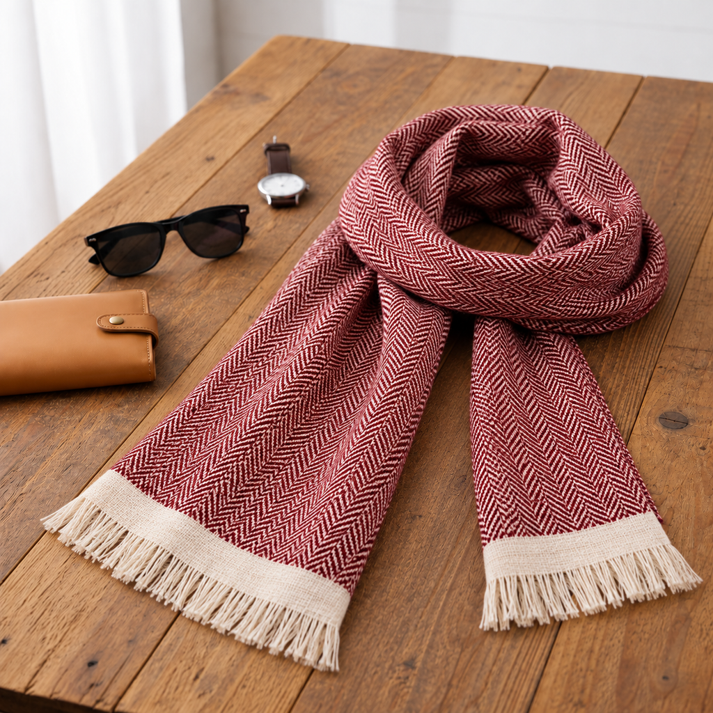 Red & Ivory Thick Handspun Muffler for Men