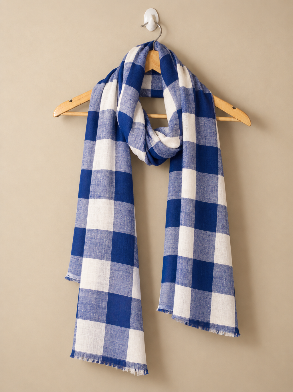 Blue and White Checkered Pashmina Scarf