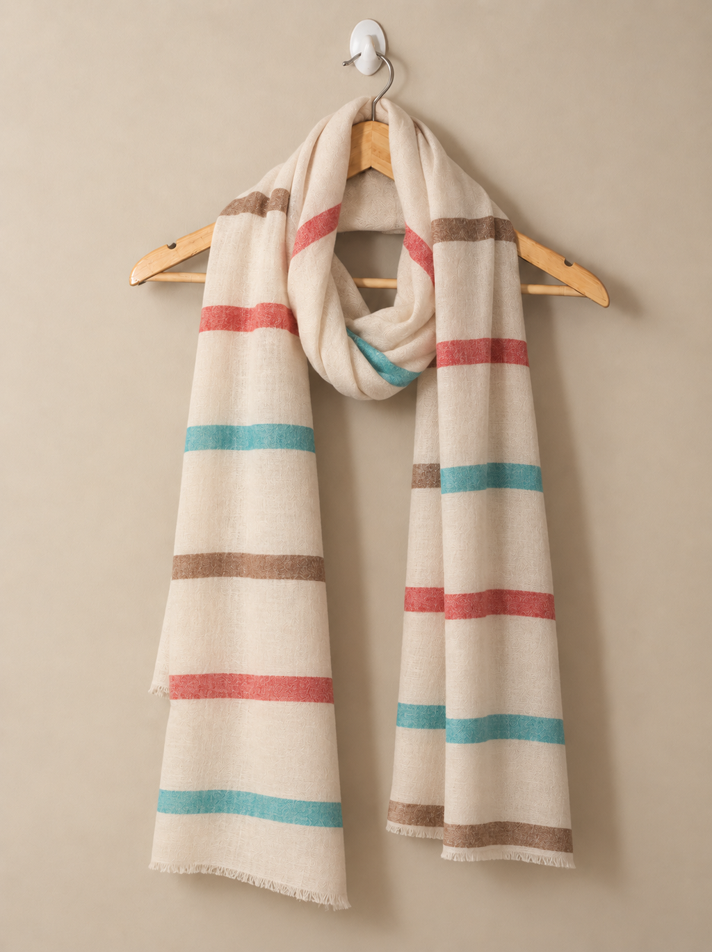 Ivory Striped Handspun Pashmina Scarf