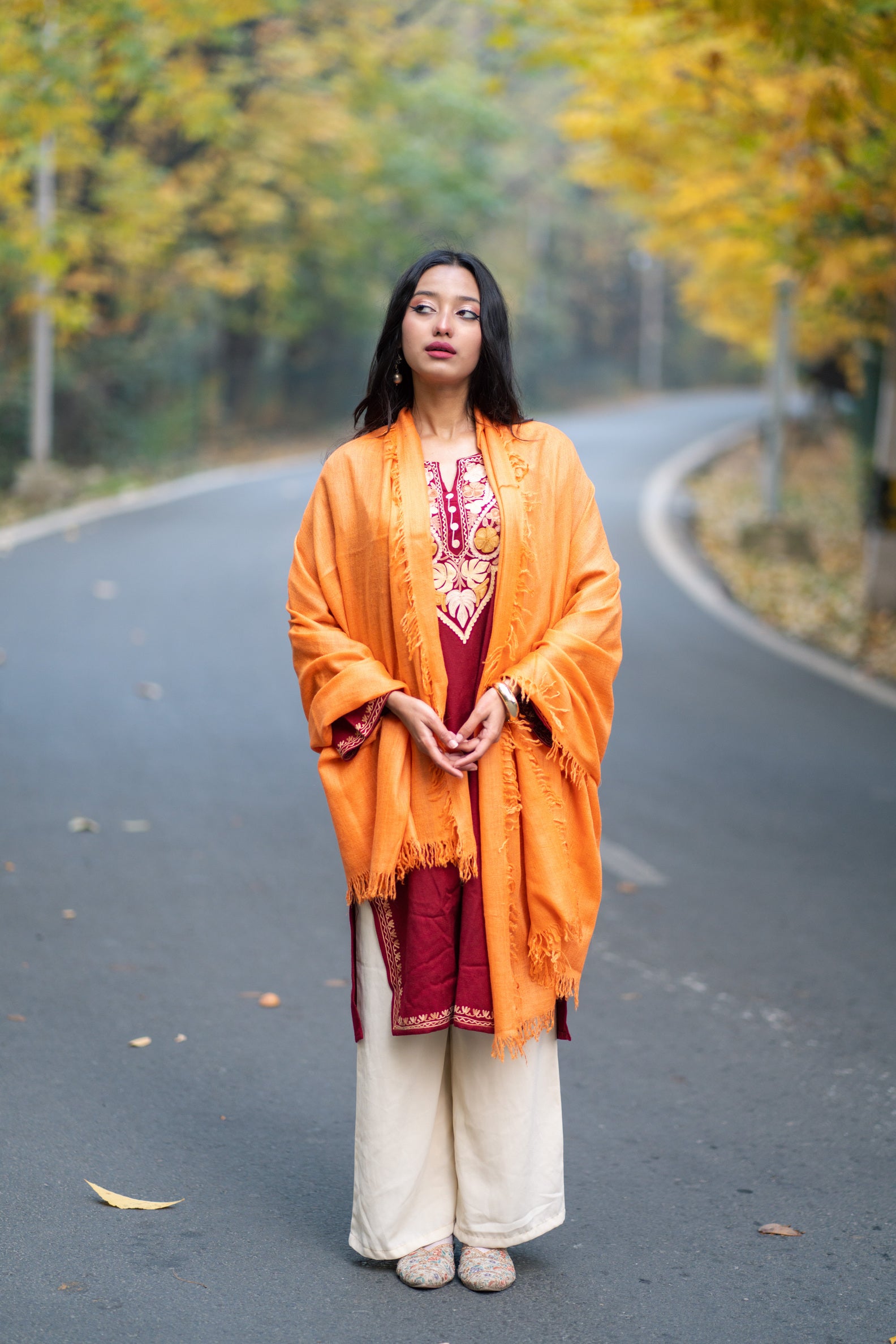 Orange Handspun Pashmina Shawl