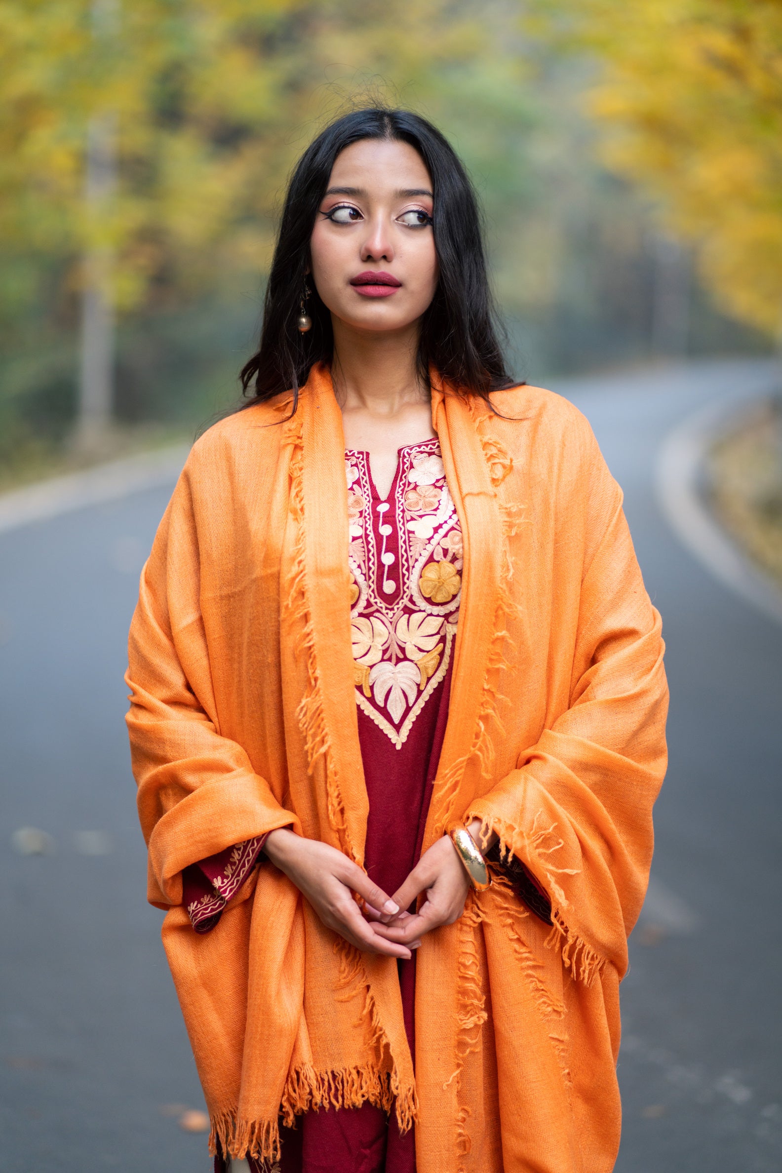Orange Handspun Pashmina Shawl
