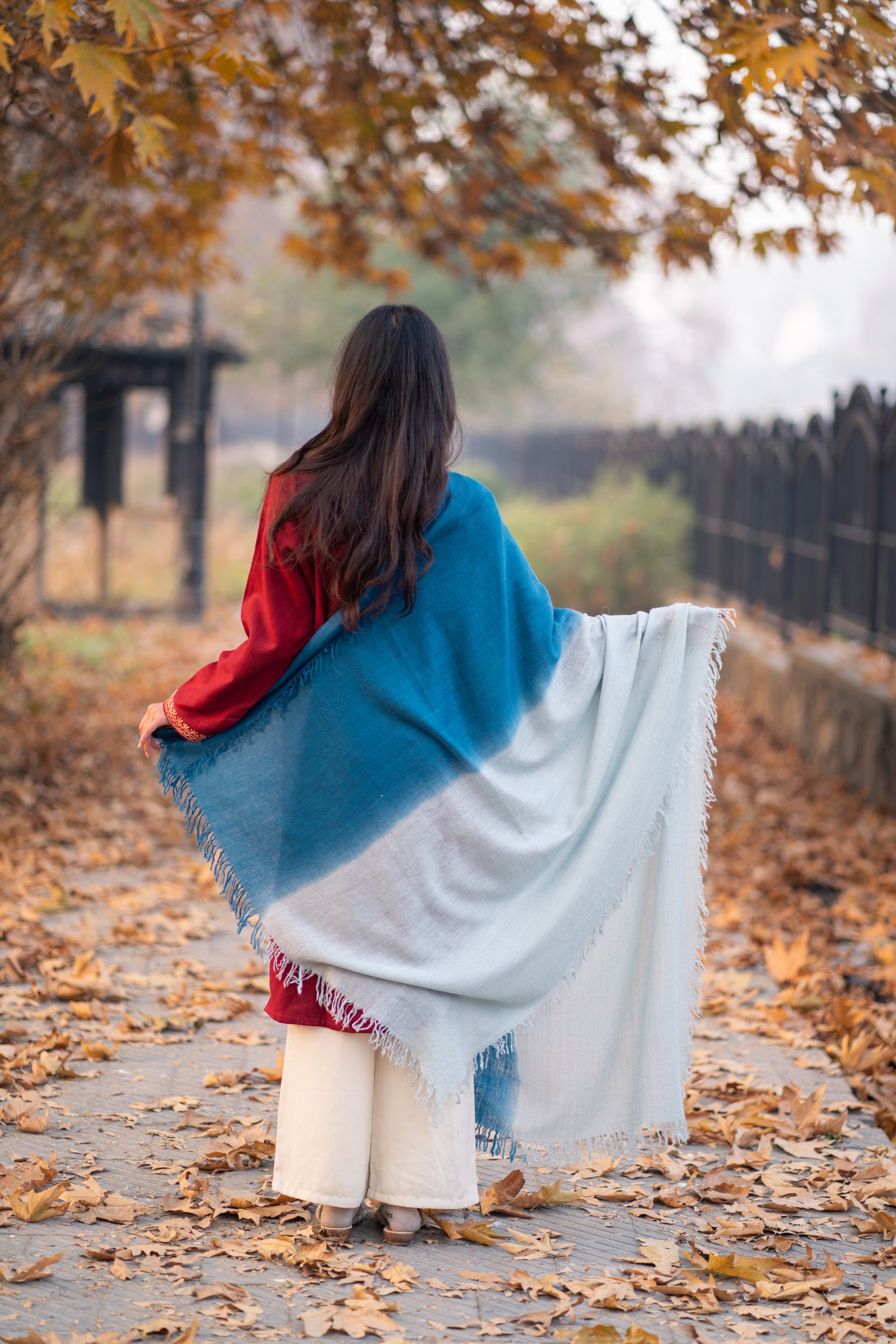 Blue Ombre Handspun Pashmina Shawl