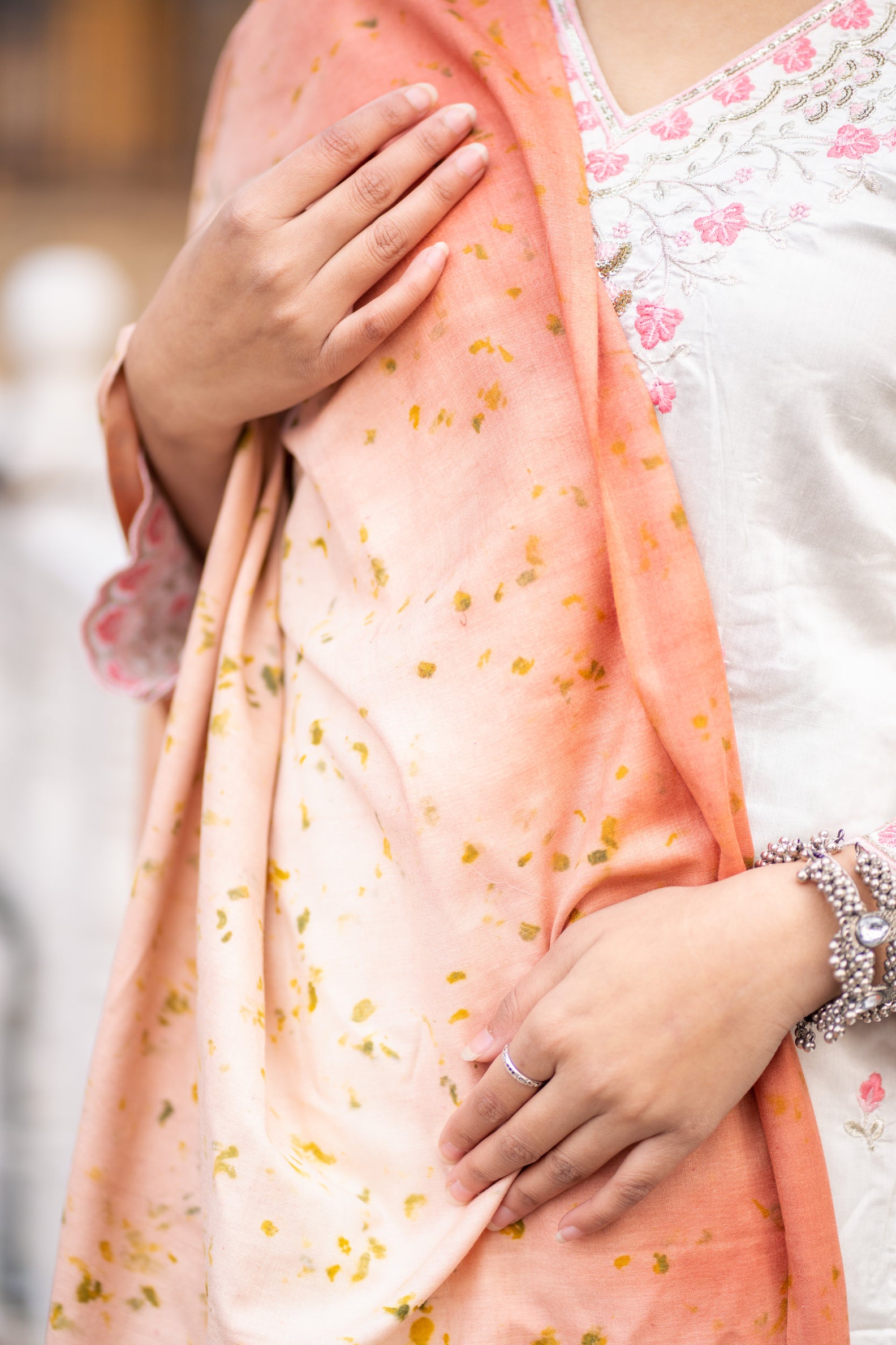 Coral Ombre Organic Dyed Eri Silk Stole