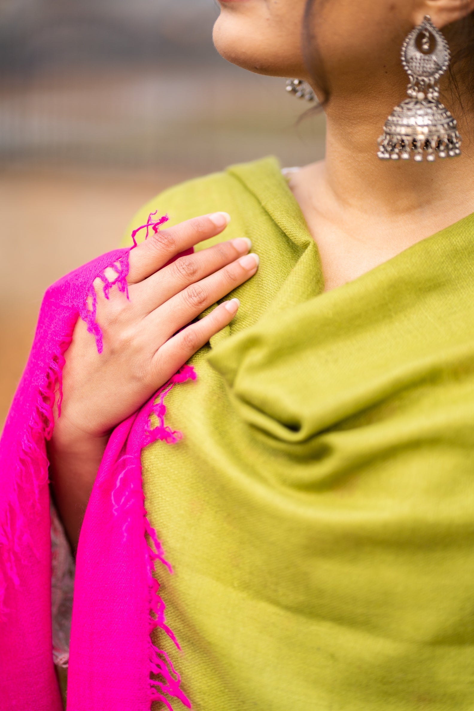 Pink and Green Ombre Handspun Pashmina Shawl
