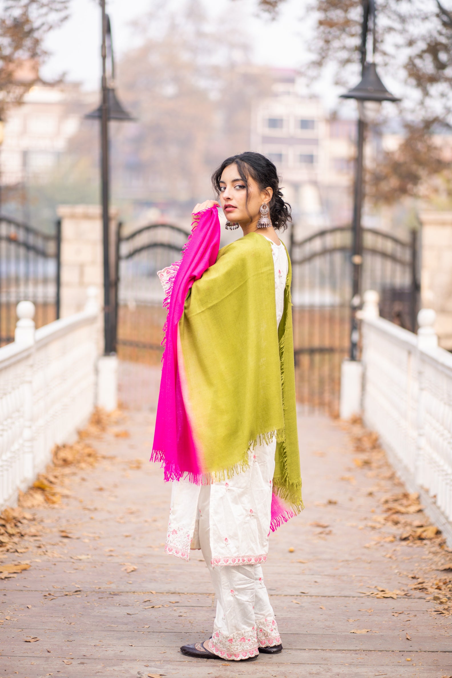 Pink and Green Ombre Handspun Pashmina Shawl
