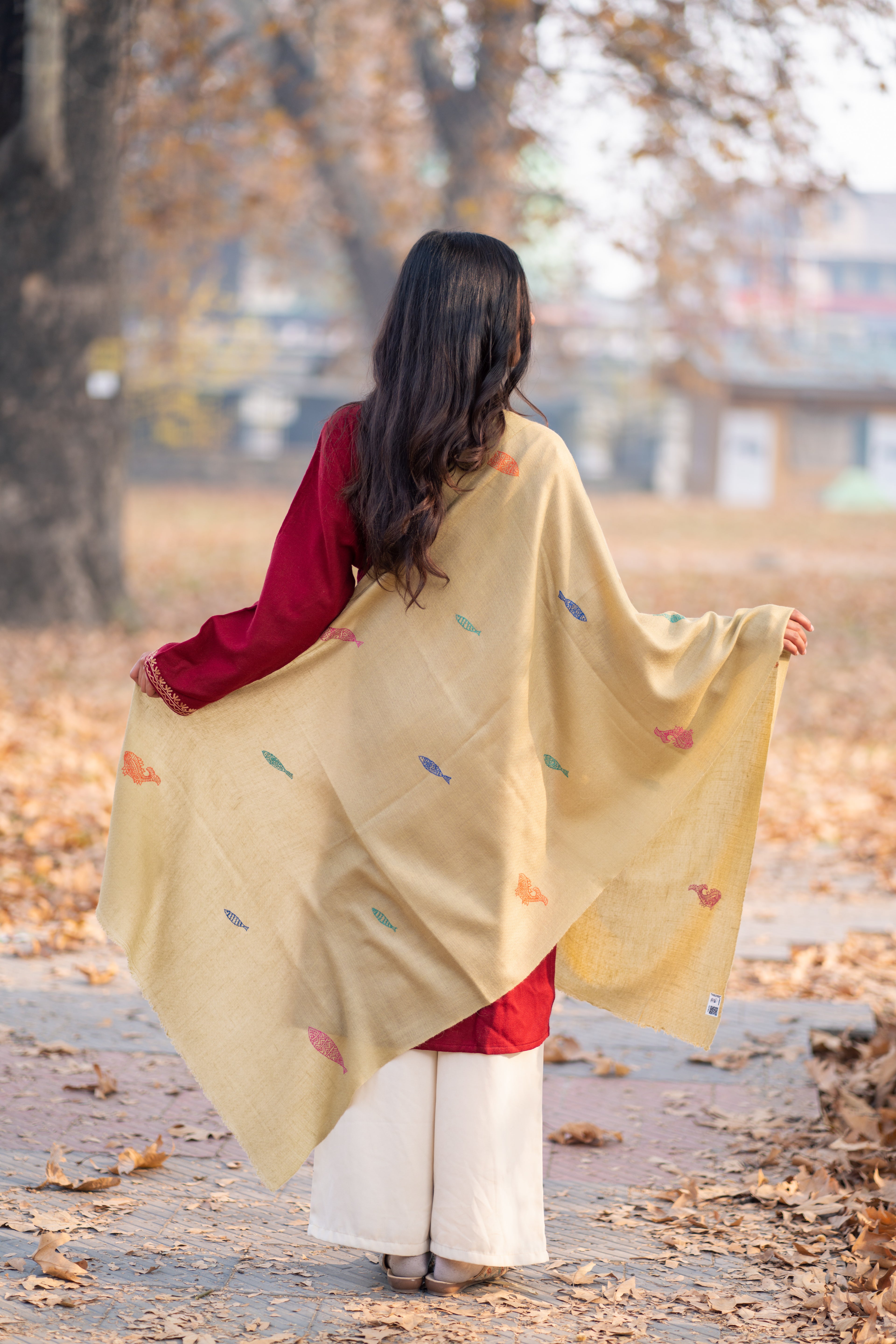 Olive Green Sozni Hand Embroidered Pashmina Wrap