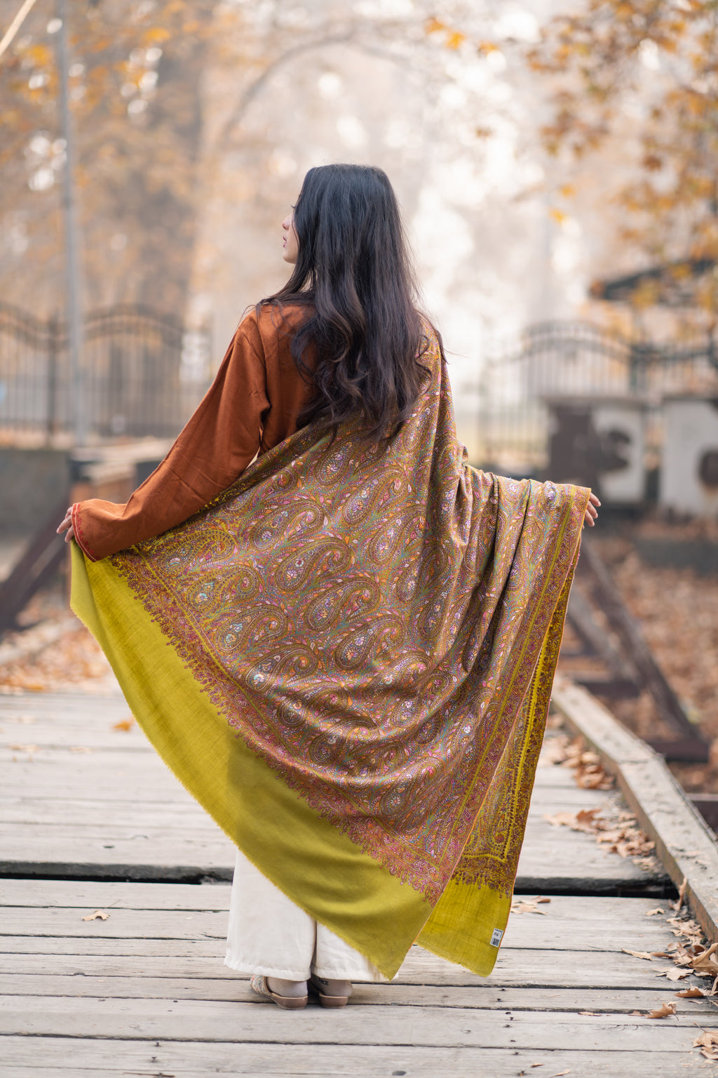 Green Sozni Hand Embroidered Jamawar Pashmina Shawl