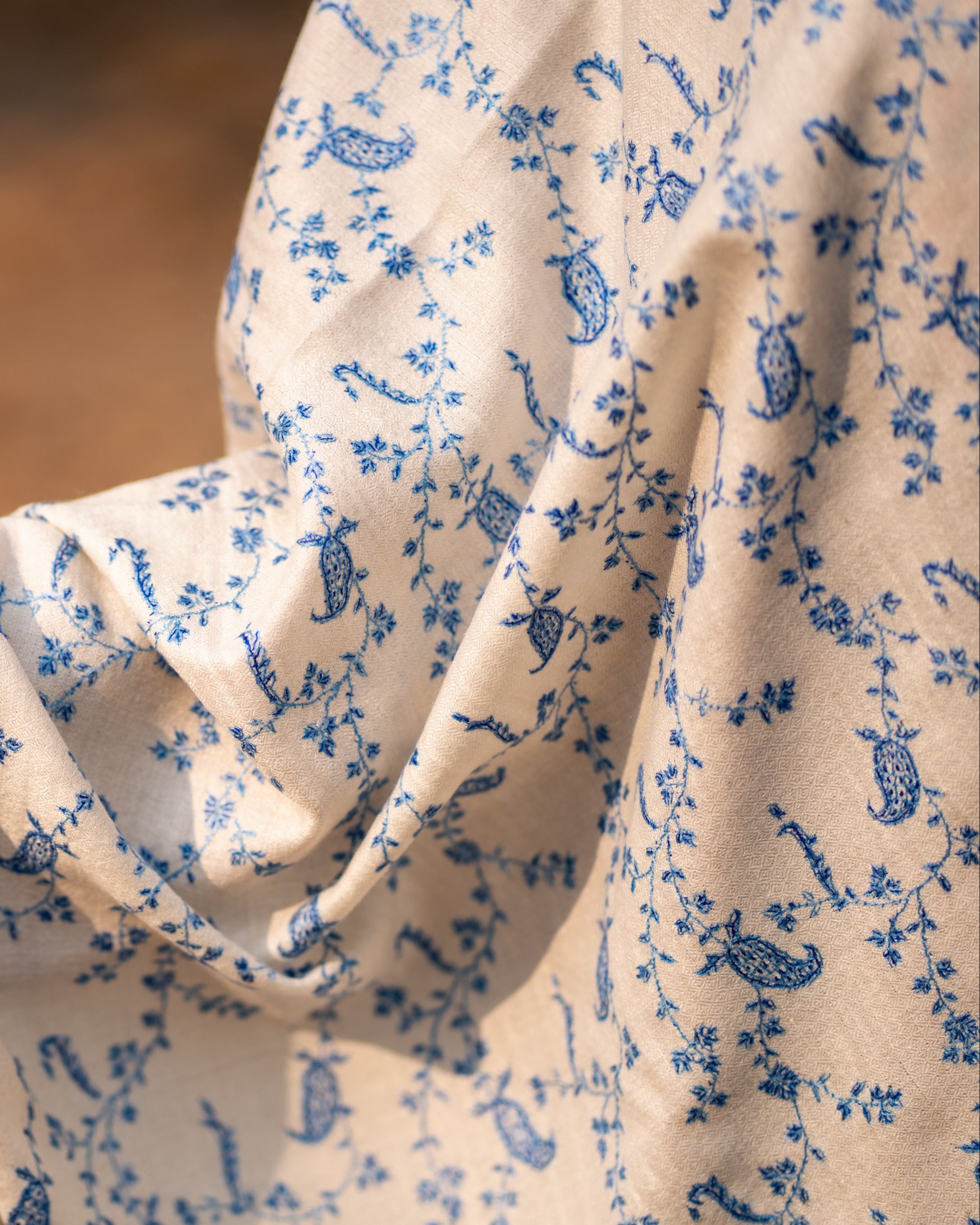 Ivory Hand Embroidered Jaal Pashmina Shawl