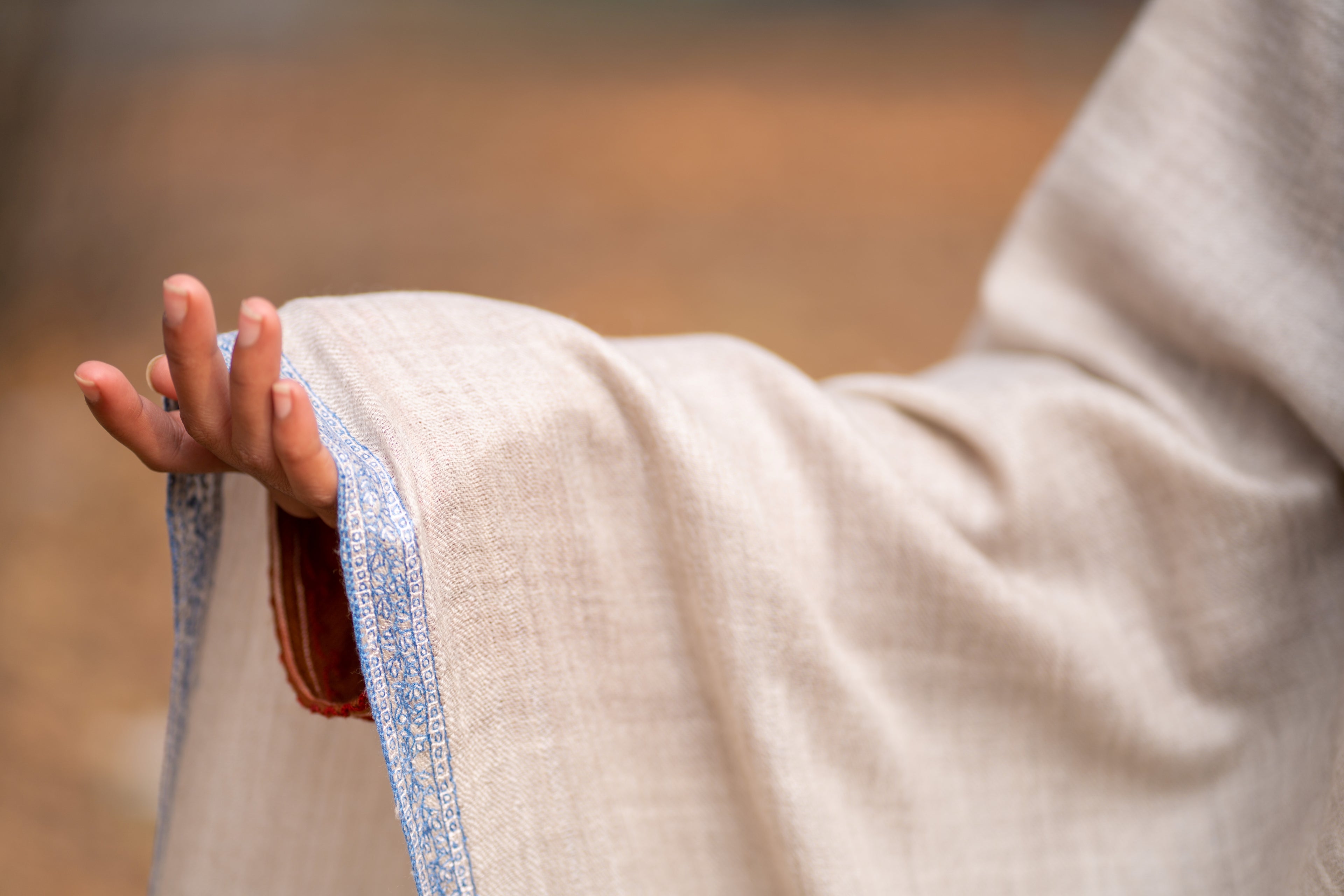 Grey Sozni Embroidered Pashmina Wrap