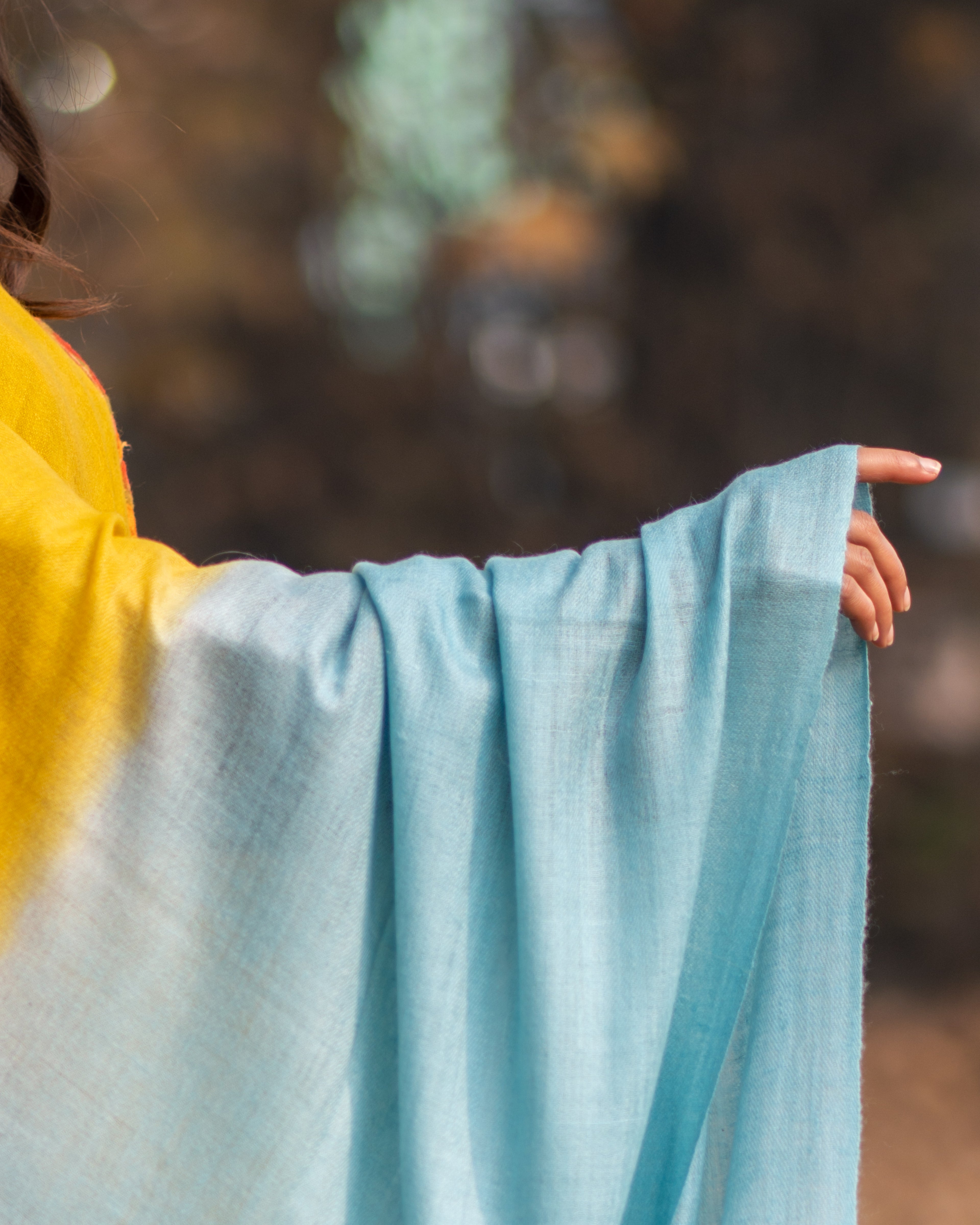 Mustard and Blue Ombre Handspun Pashmina Shawl