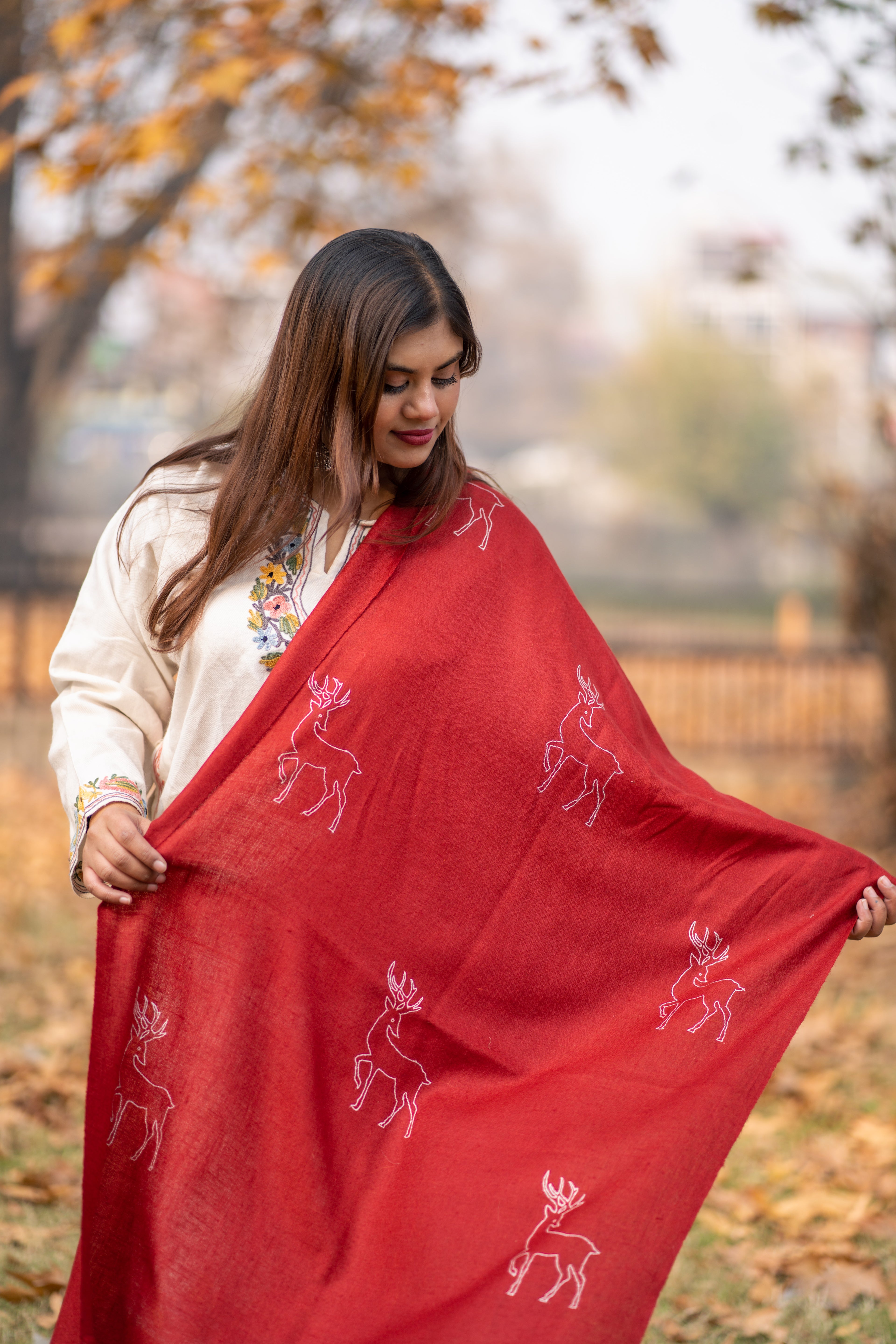 Red Sozni Hand Embroidered Pashmina Wrap
