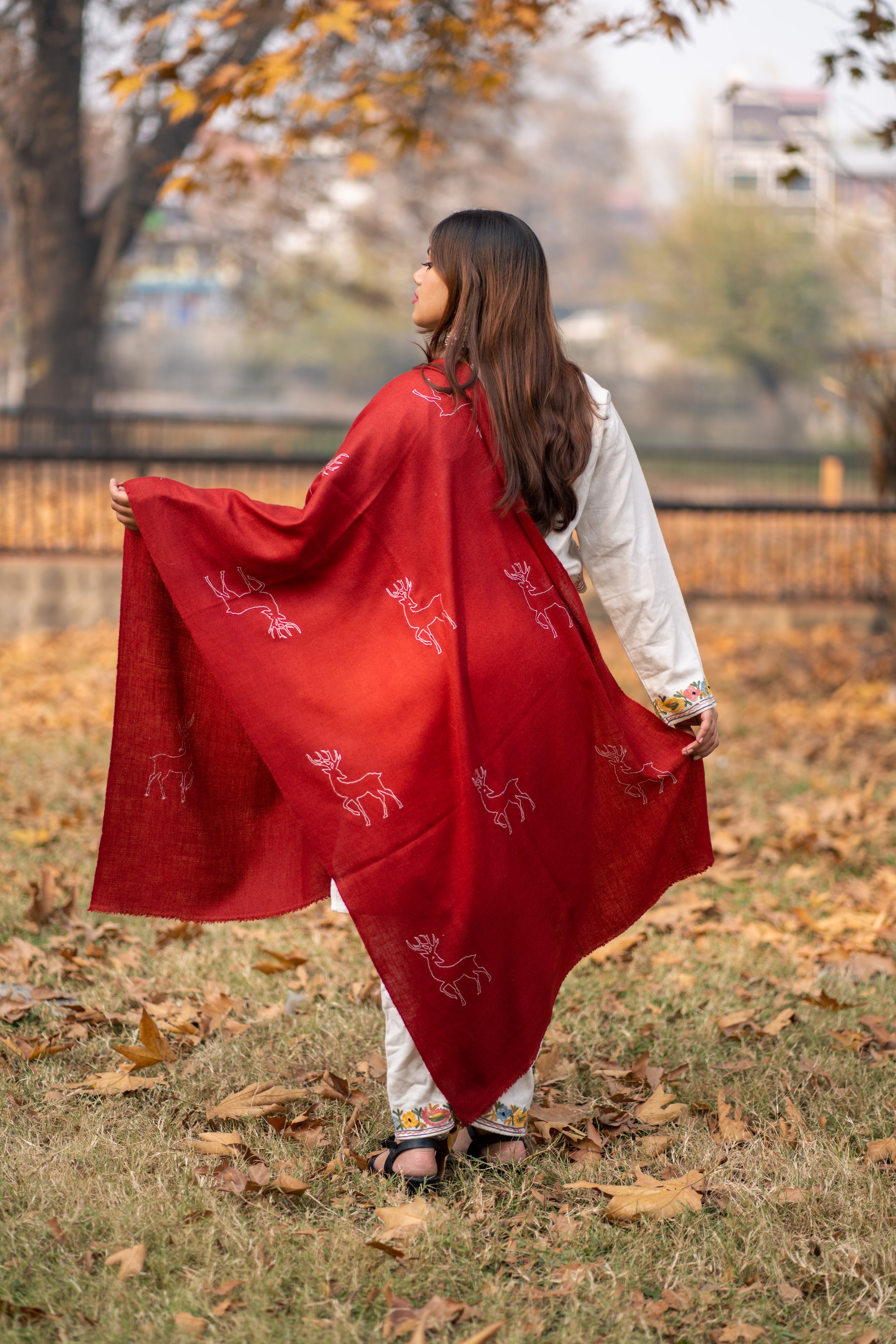 Red Sozni Hand Embroidered Pashmina Wrap