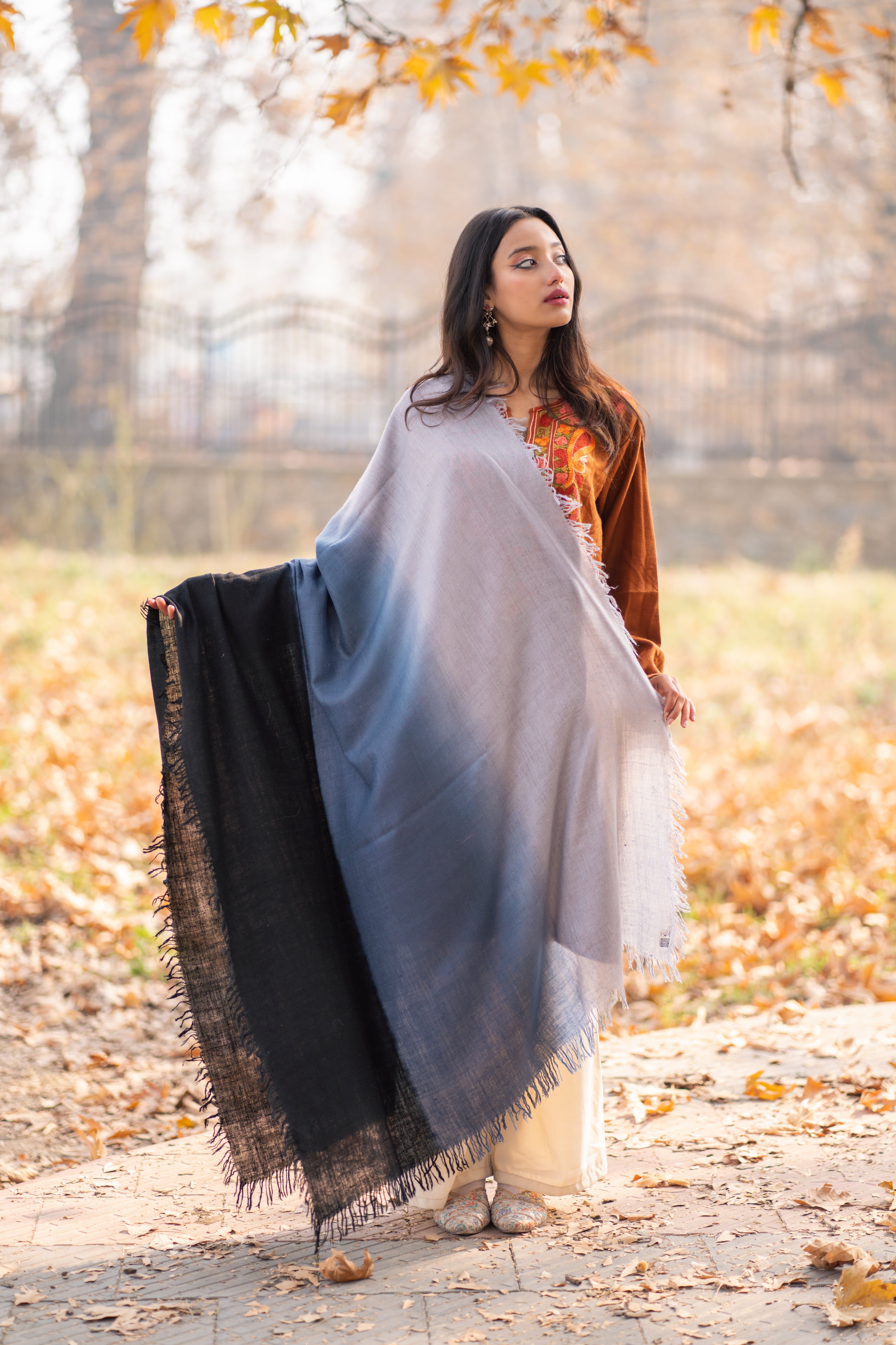 Grey and Black Ombre Handspun Pashmina Shawl