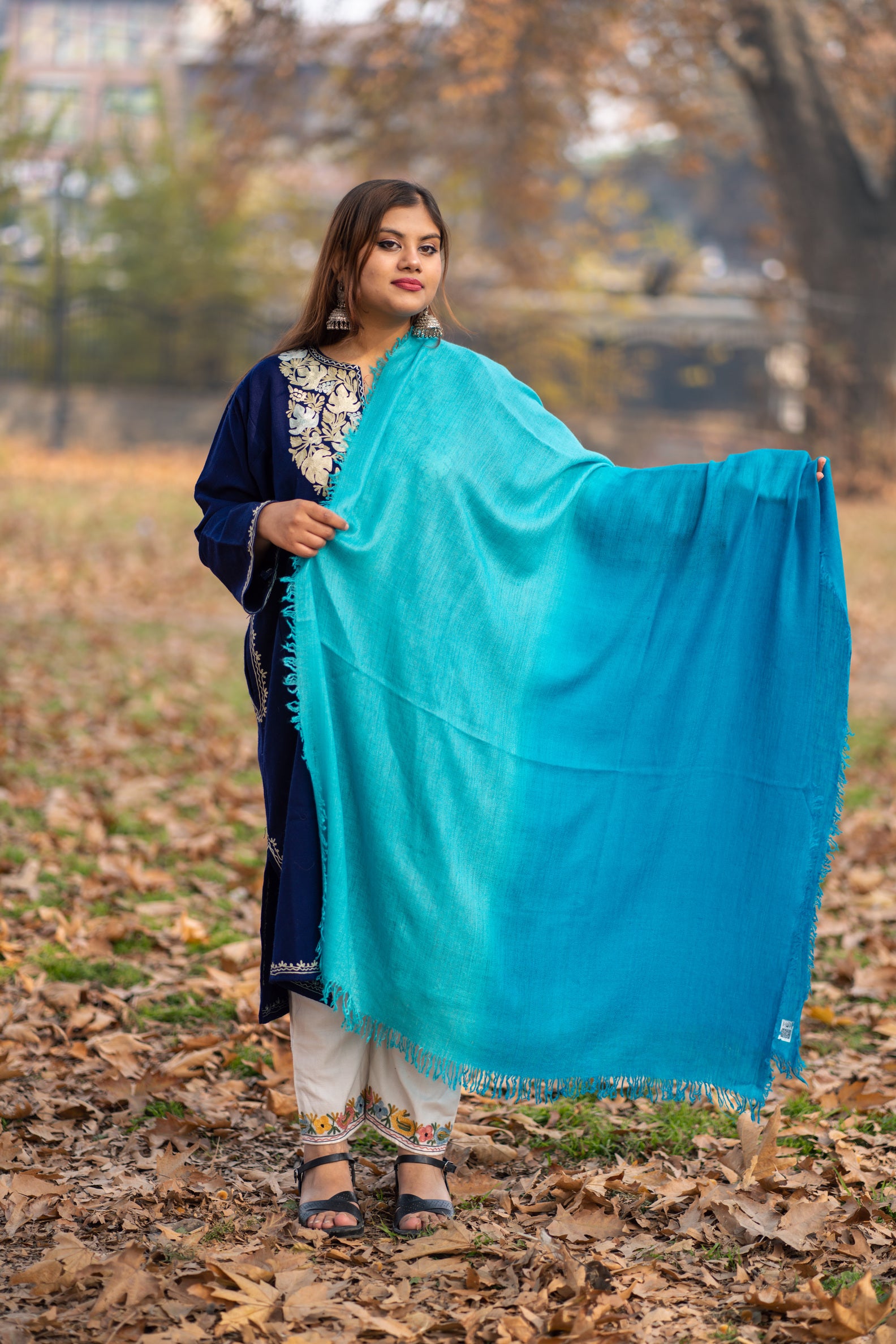 Blue Ombre Handspun Pashmina Shawl
