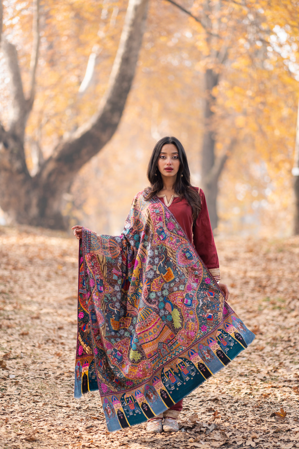 The Royal Caravan Kalamkari Pashmina Shawl