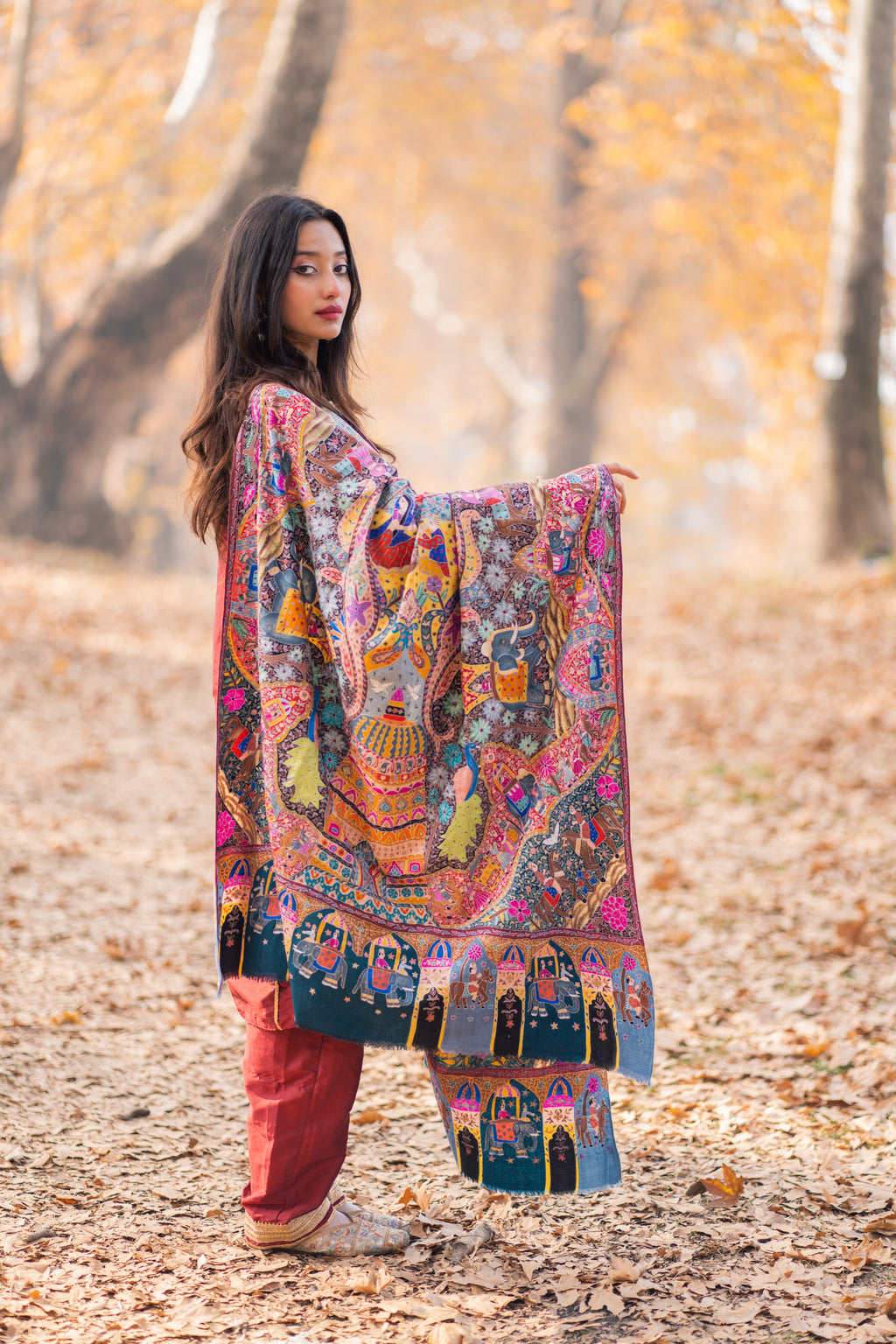 The Royal Caravan Kalamkari Pashmina Shawl