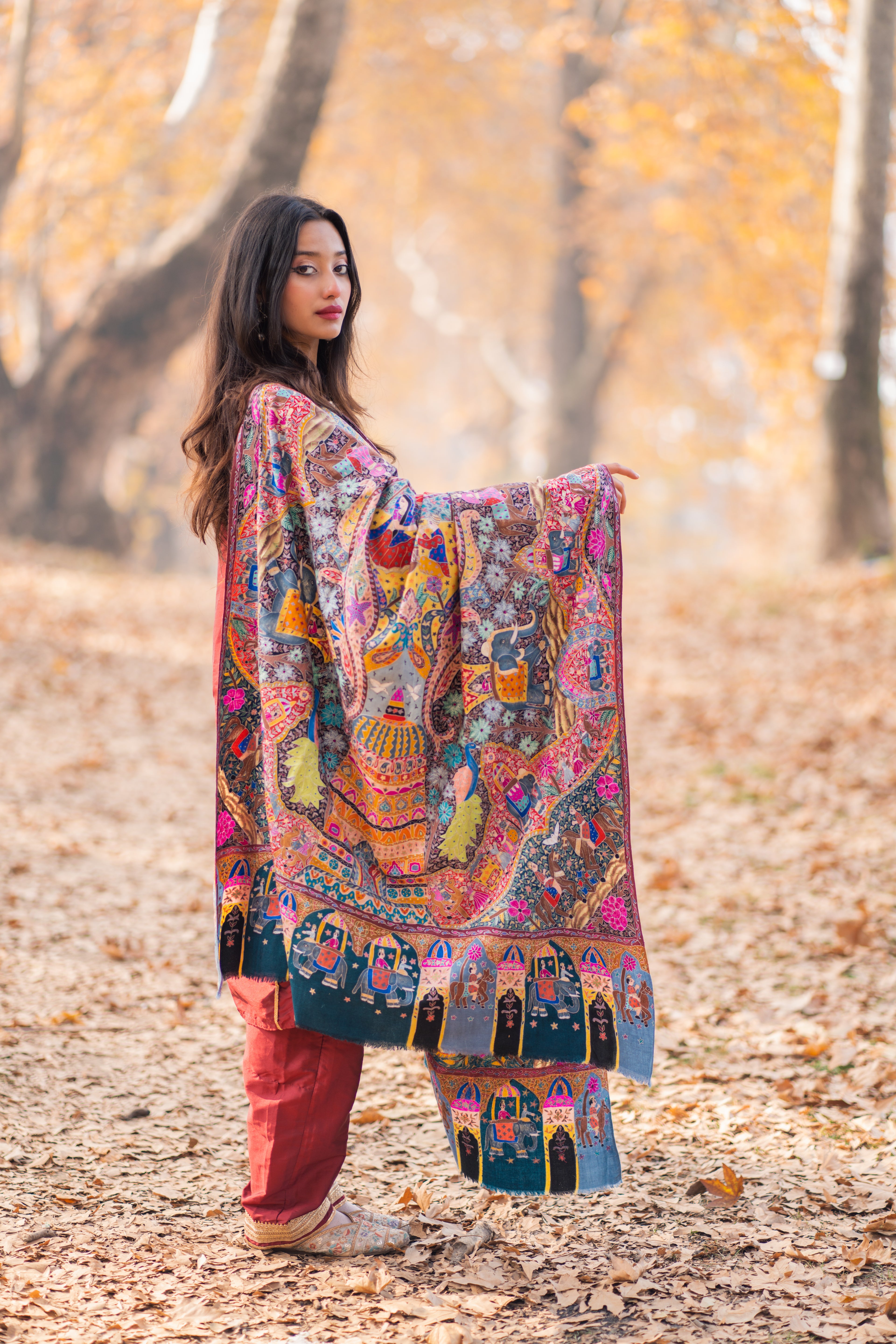 The Royal Caravan Kalamkari Pashmina Shawl