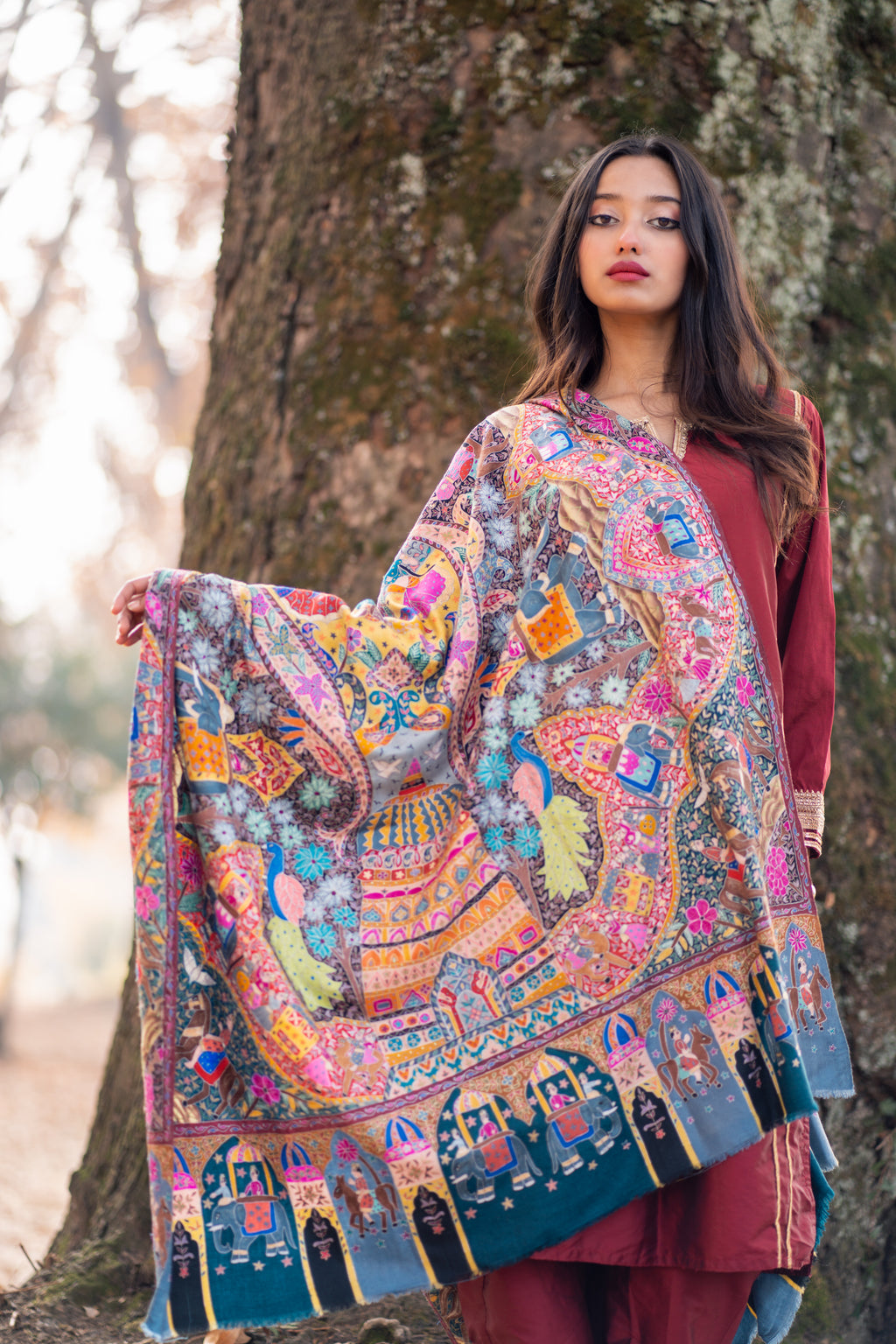 The Royal Caravan Kalamkari Pashmina Shawl