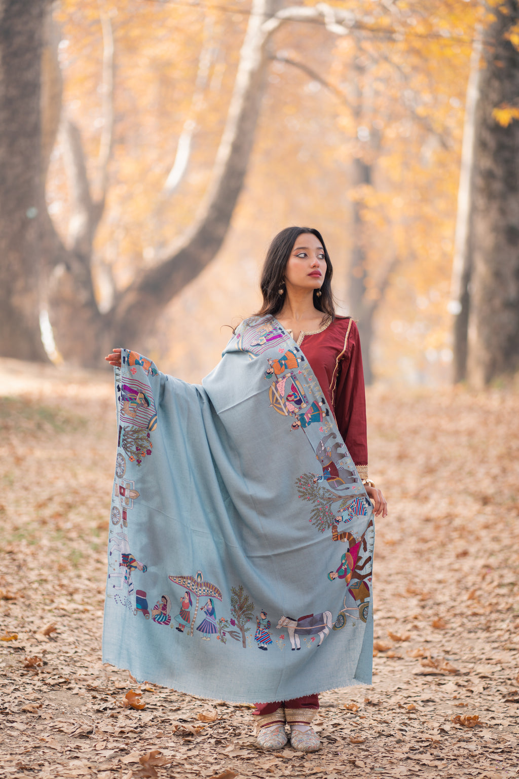 The Majestic Yatra Kalamkari Pashmina Shawl