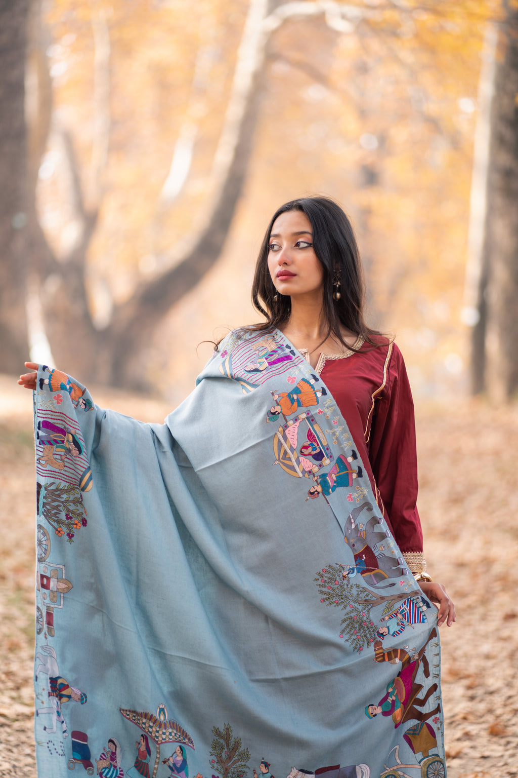 The Majestic Yatra Kalamkari Pashmina Shawl