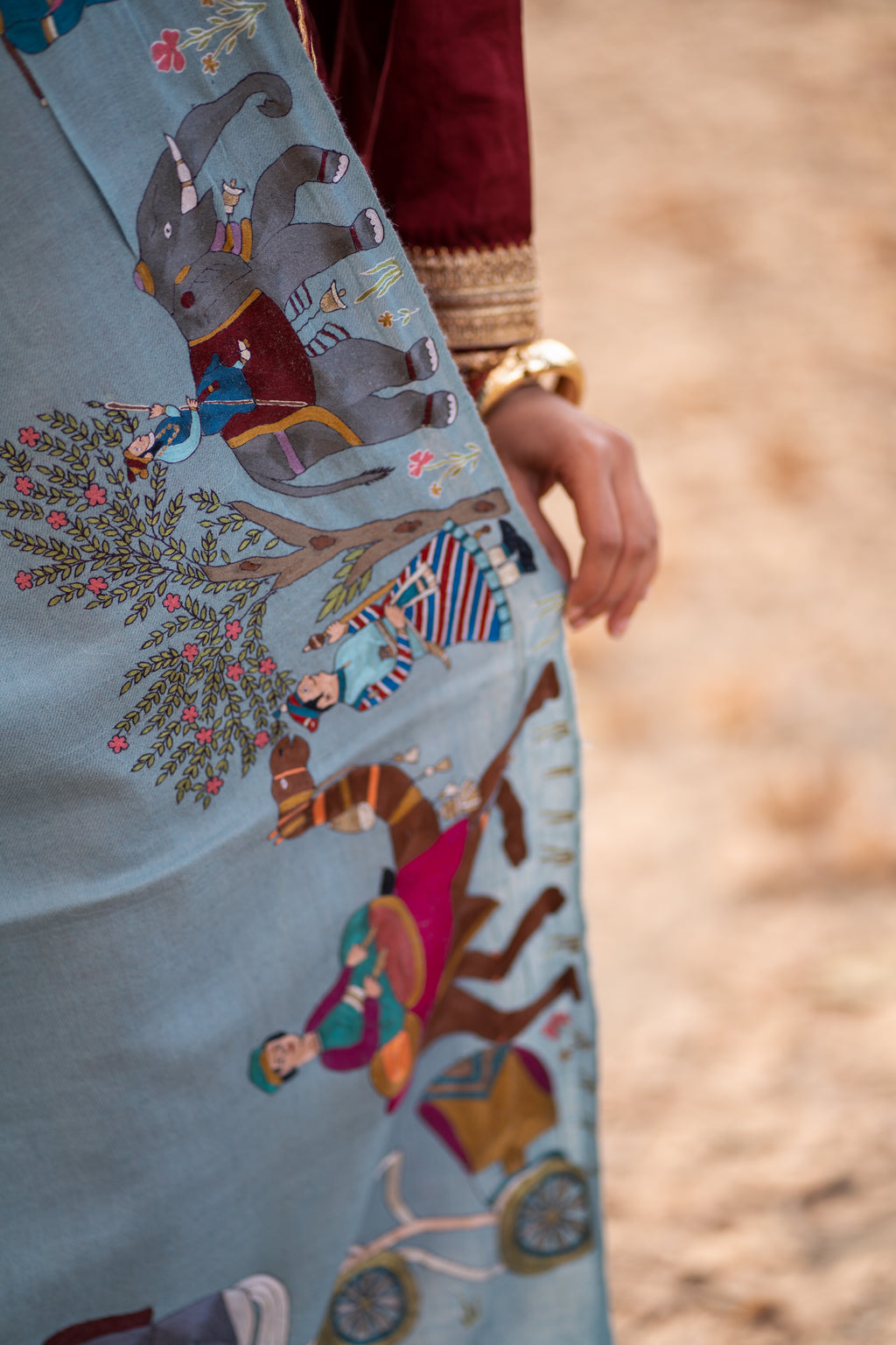 The Majestic Yatra Kalamkari Pashmina Shawl