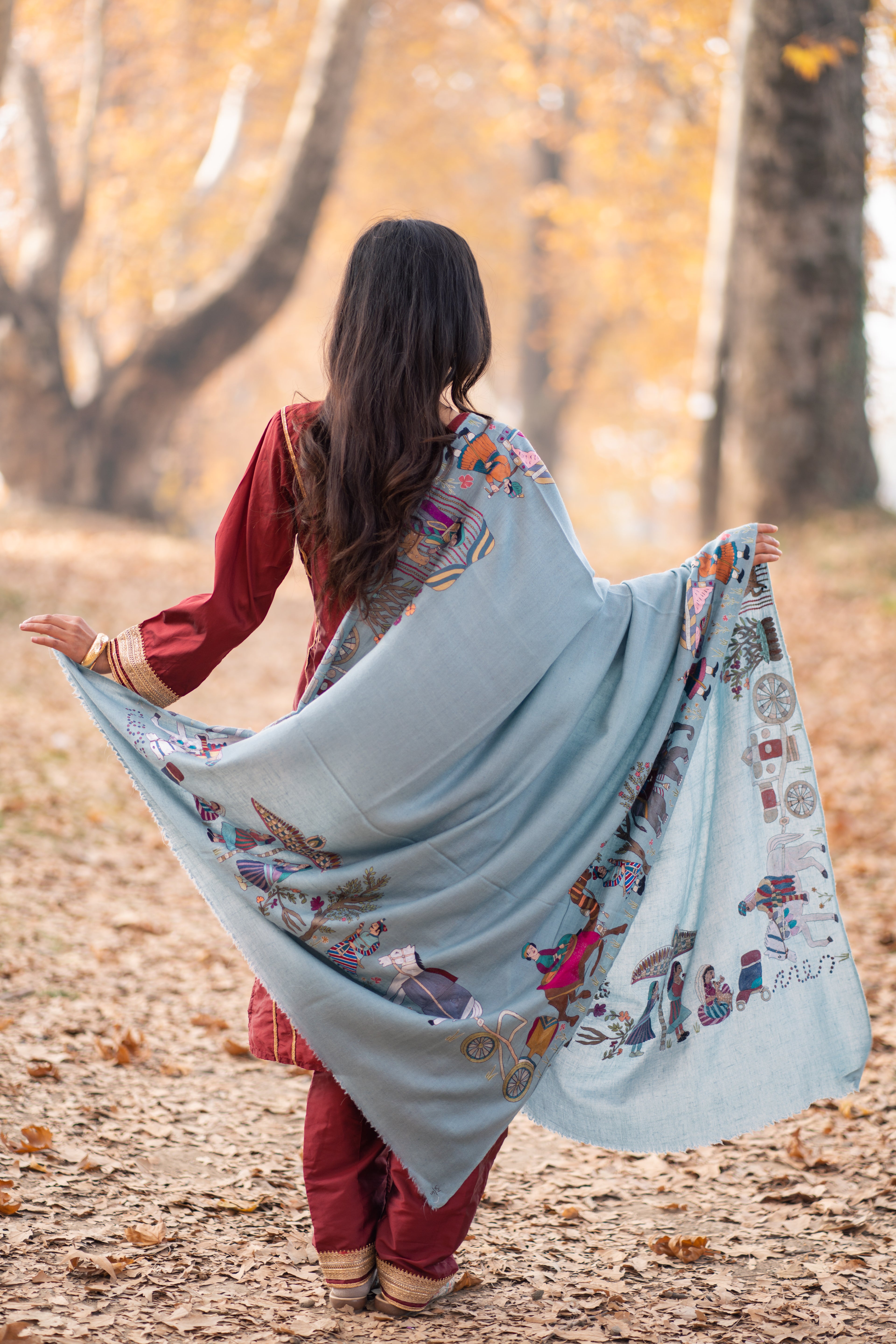 The Majestic Yatra Kalamkari Pashmina Shawl