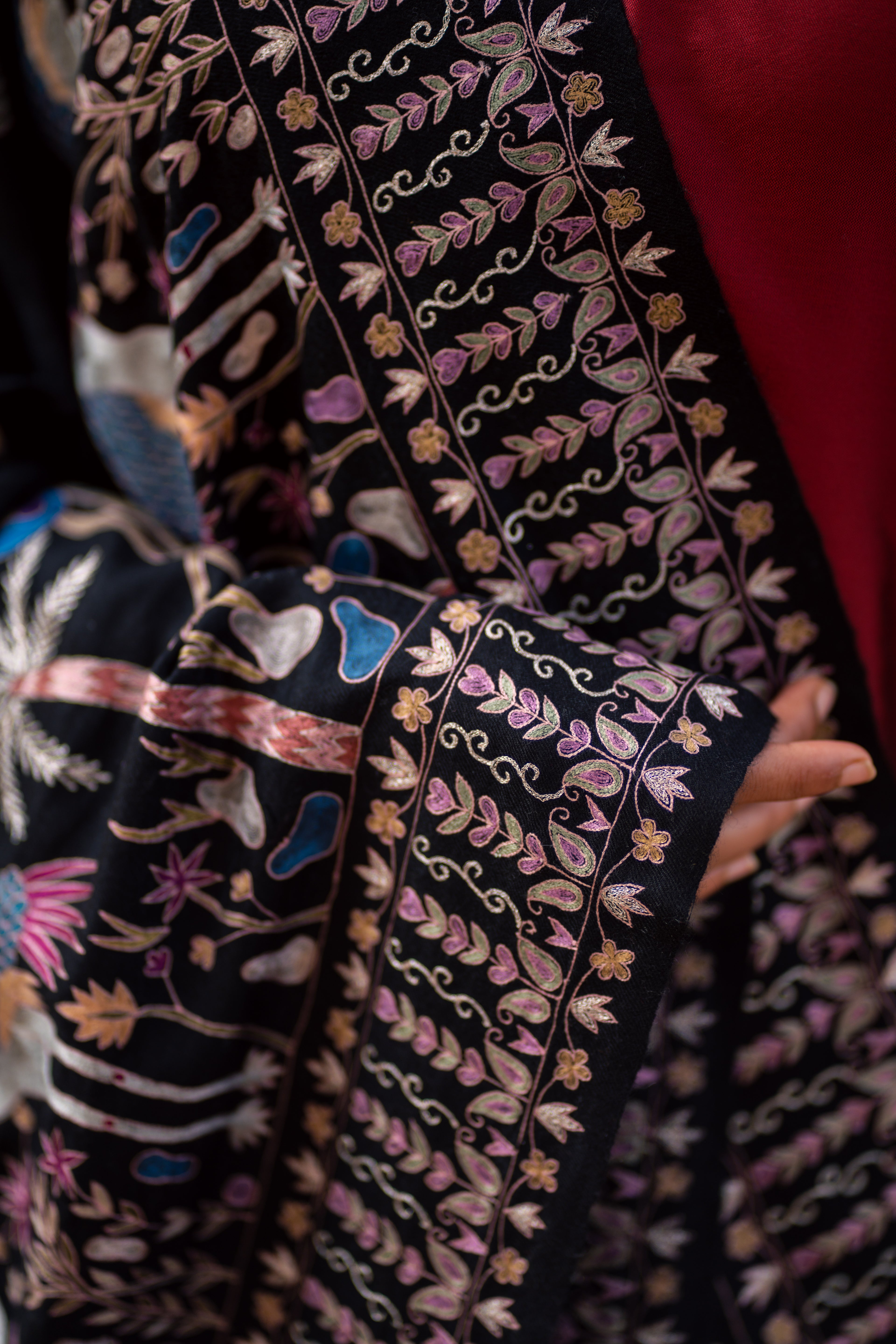 Midnight Paradise Kalamkari Pashmina Shawl