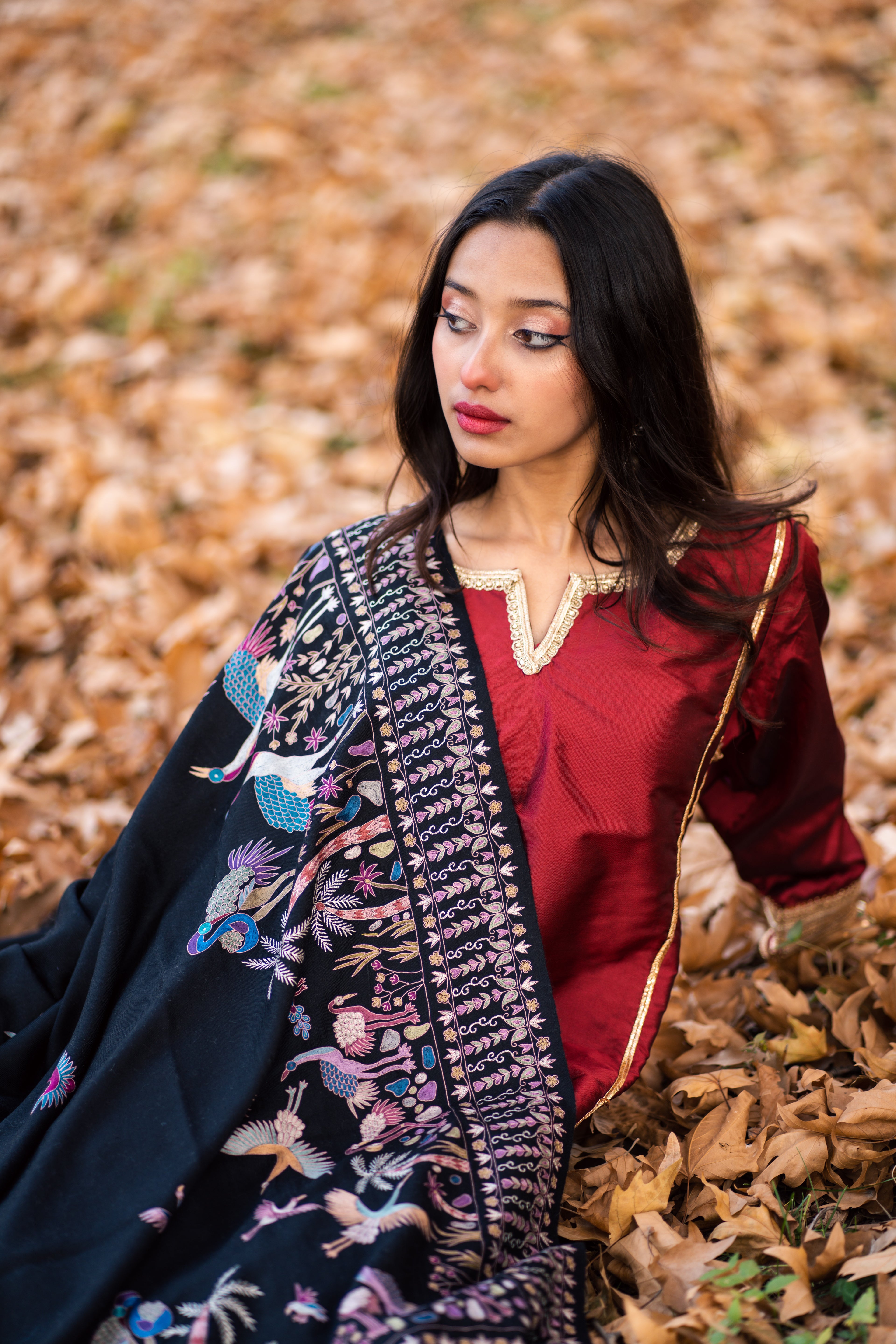 Midnight Paradise Kalamkari Pashmina Shawl