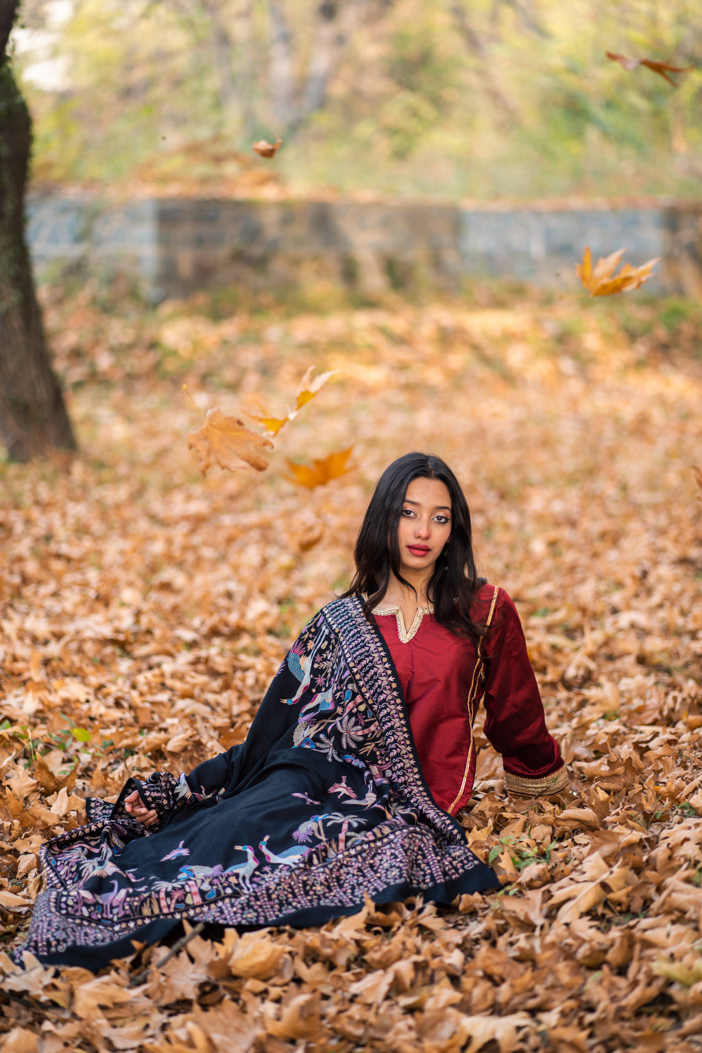 Midnight Paradise Kalamkari Pashmina Shawl