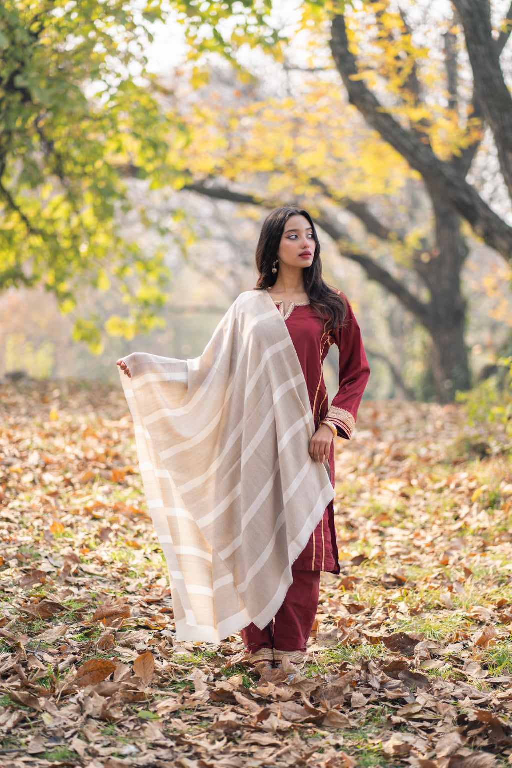 Beige and White Stripes Pashmina Wrap
