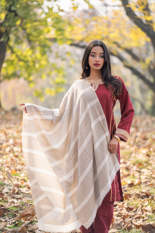Beige and White Stripes Pashmina Wrap