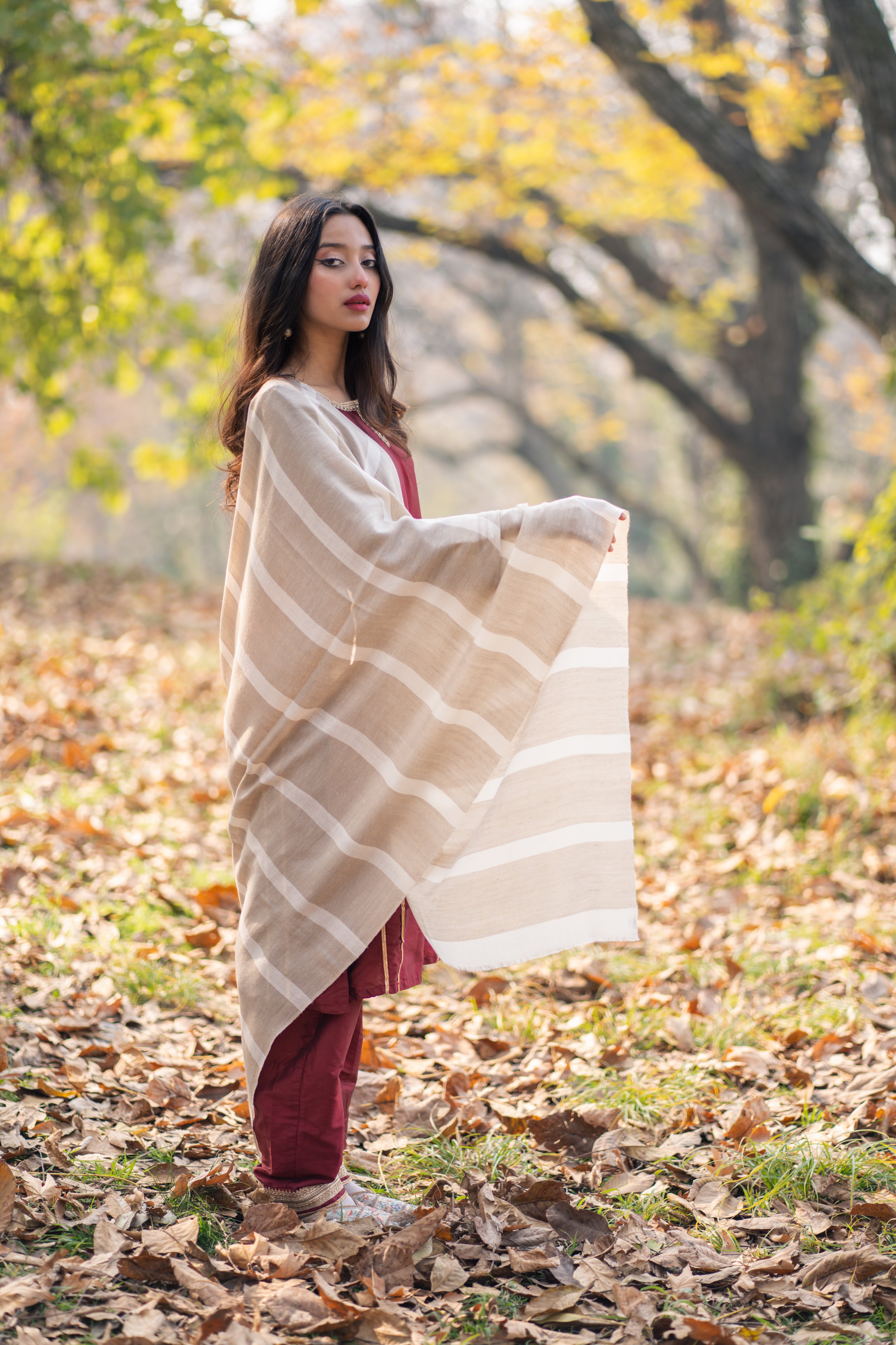 Beige and White Stripes Pashmina Wrap