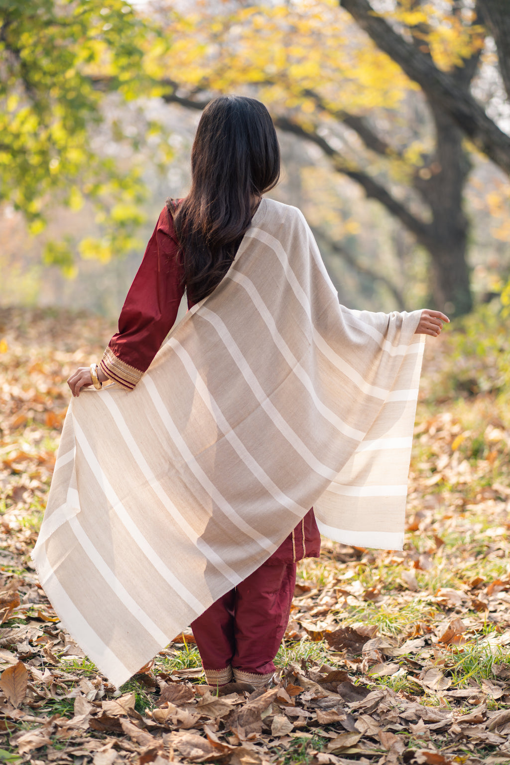 Beige and White Stripes Pashmina Wrap
