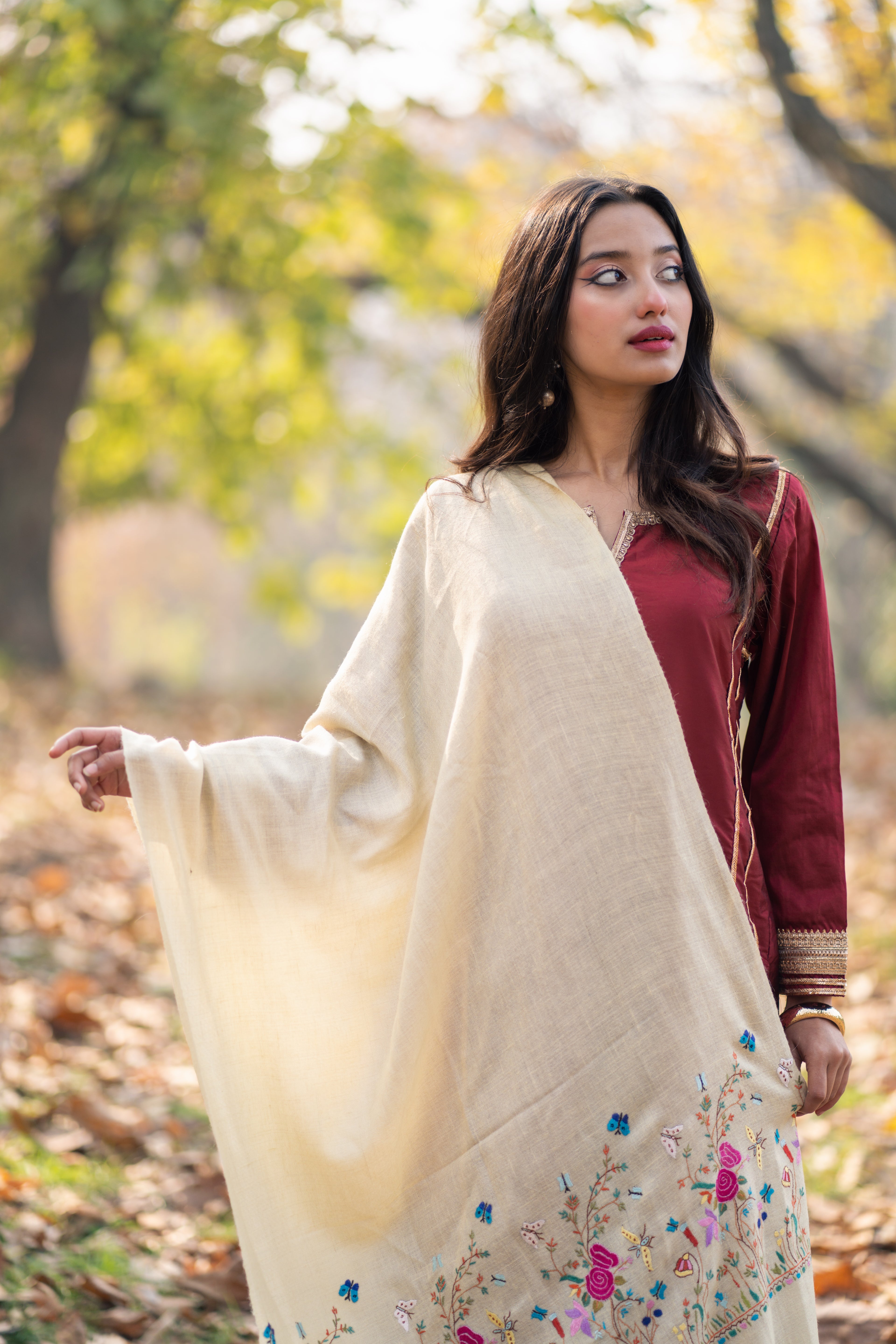 Yellow Hand Embroidered Pashmina Wrap