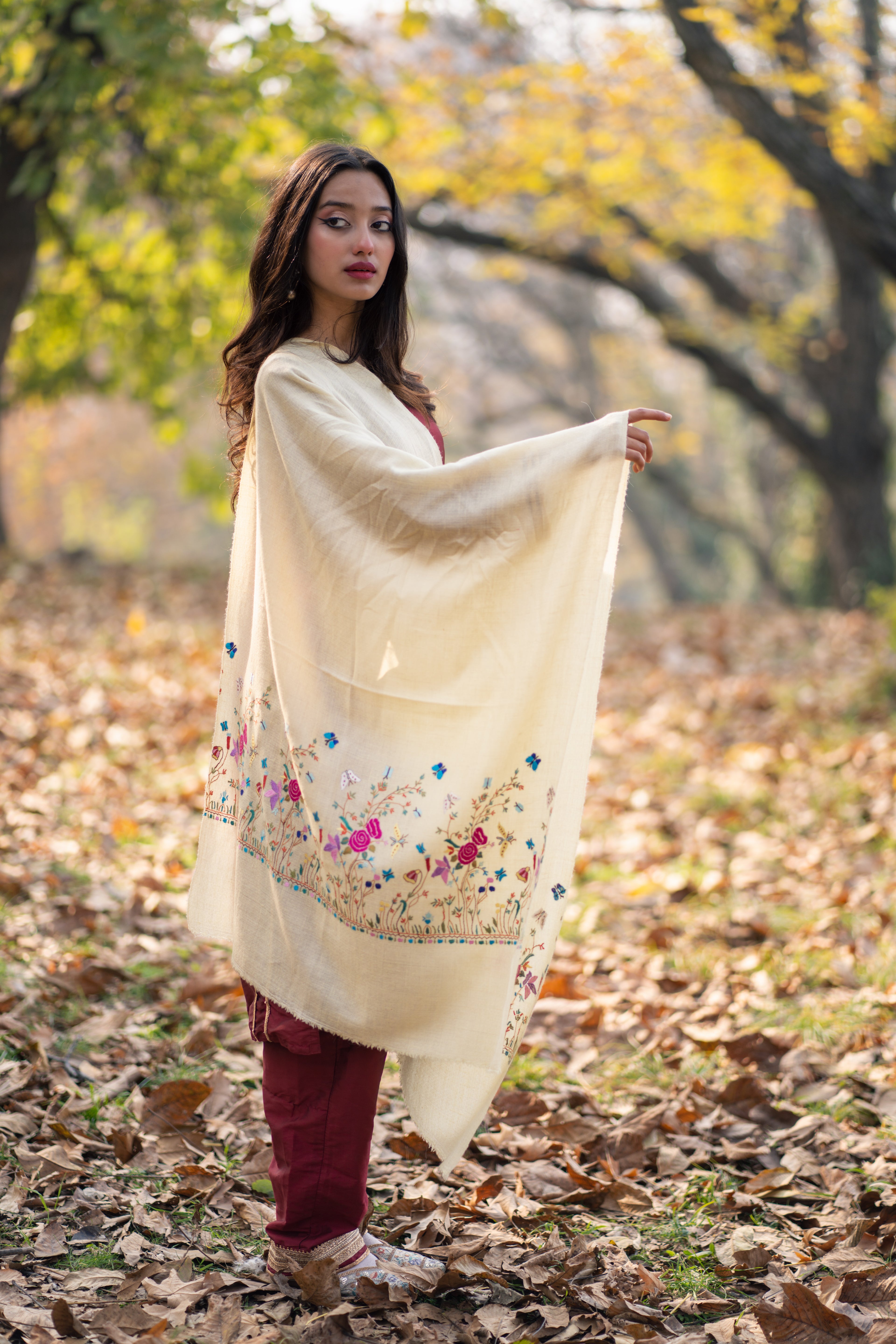Yellow Hand Embroidered Pashmina Wrap