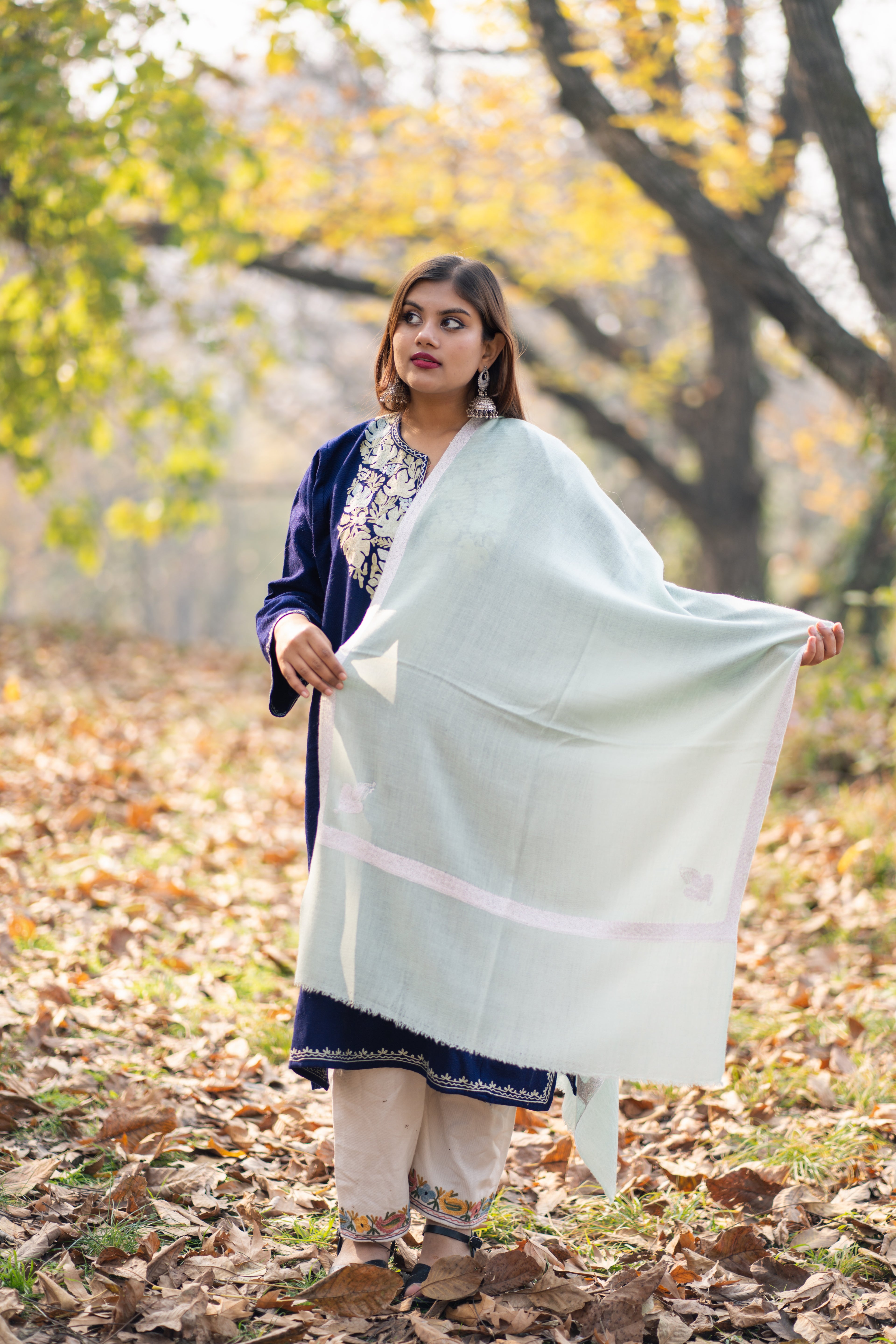 Teal Sozni Hand Embroidered Pashmina Wrap