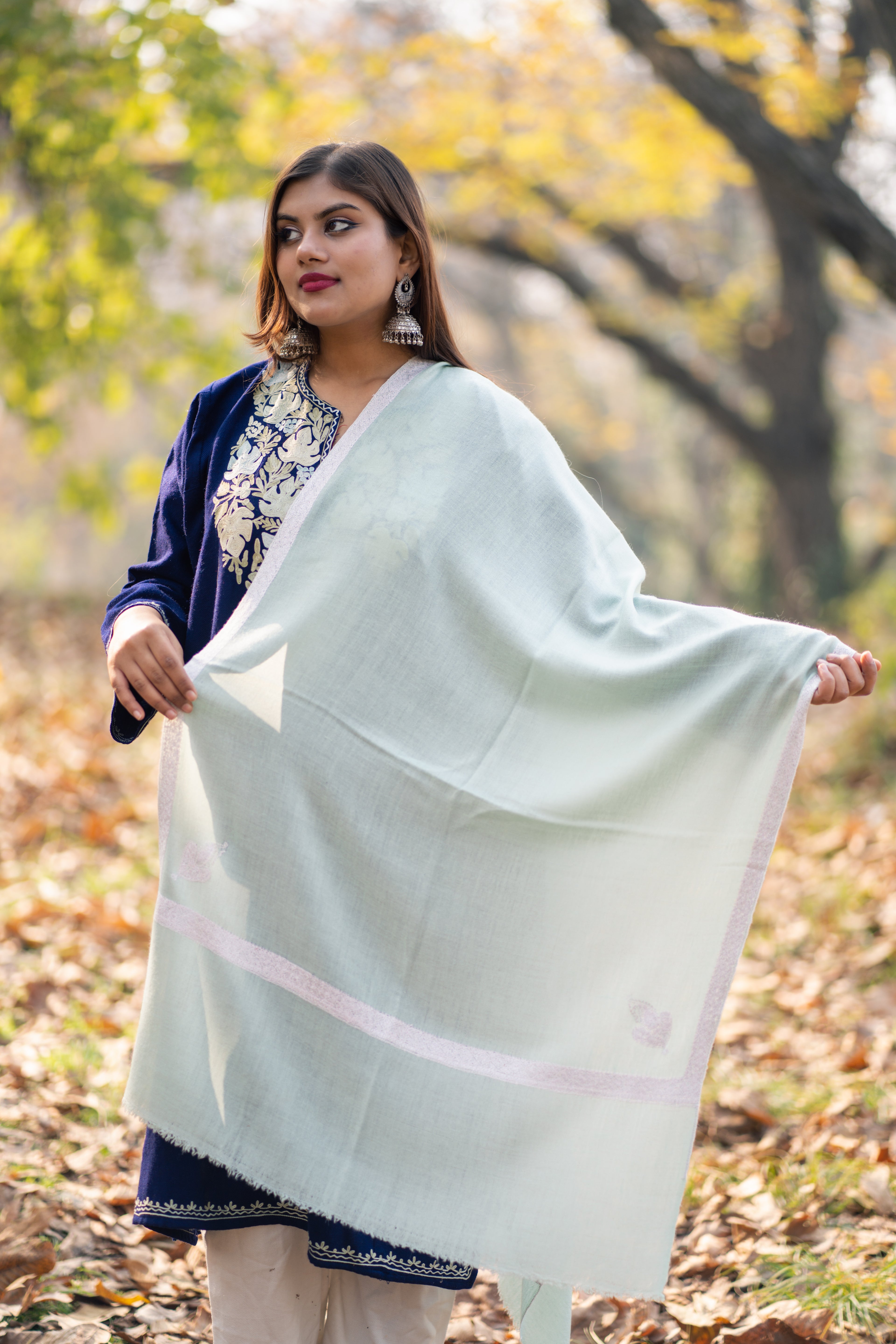 Teal Sozni Hand Embroidered Pashmina Wrap